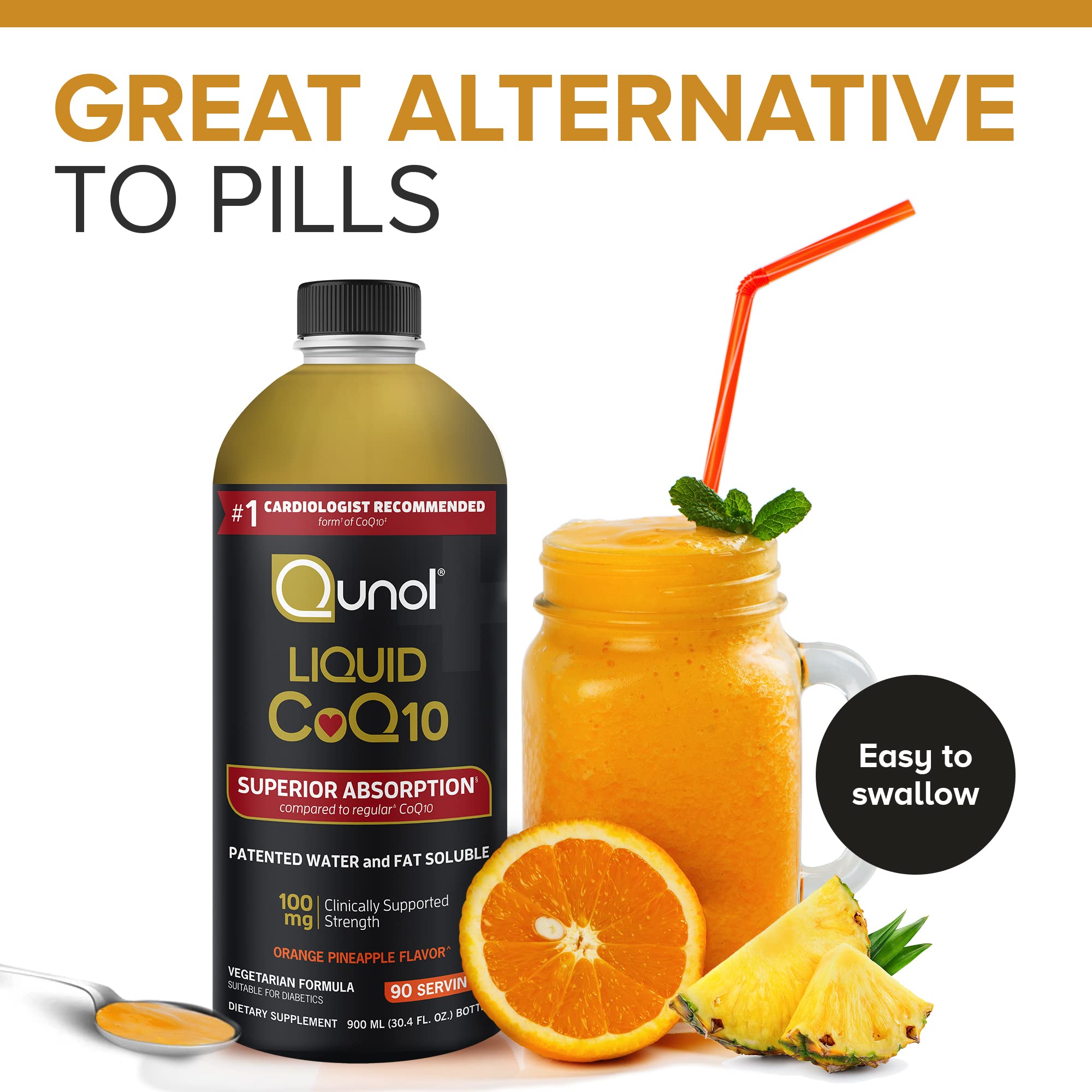 Qunol CoQ10 Liquid Supplement 100mg, Superior Absorption, Natural Form of Coenzyme Q10, Antioxidant for Heart Health, Orange Pineapple Flavored, 90 Servings, 30.4 oz Bottle