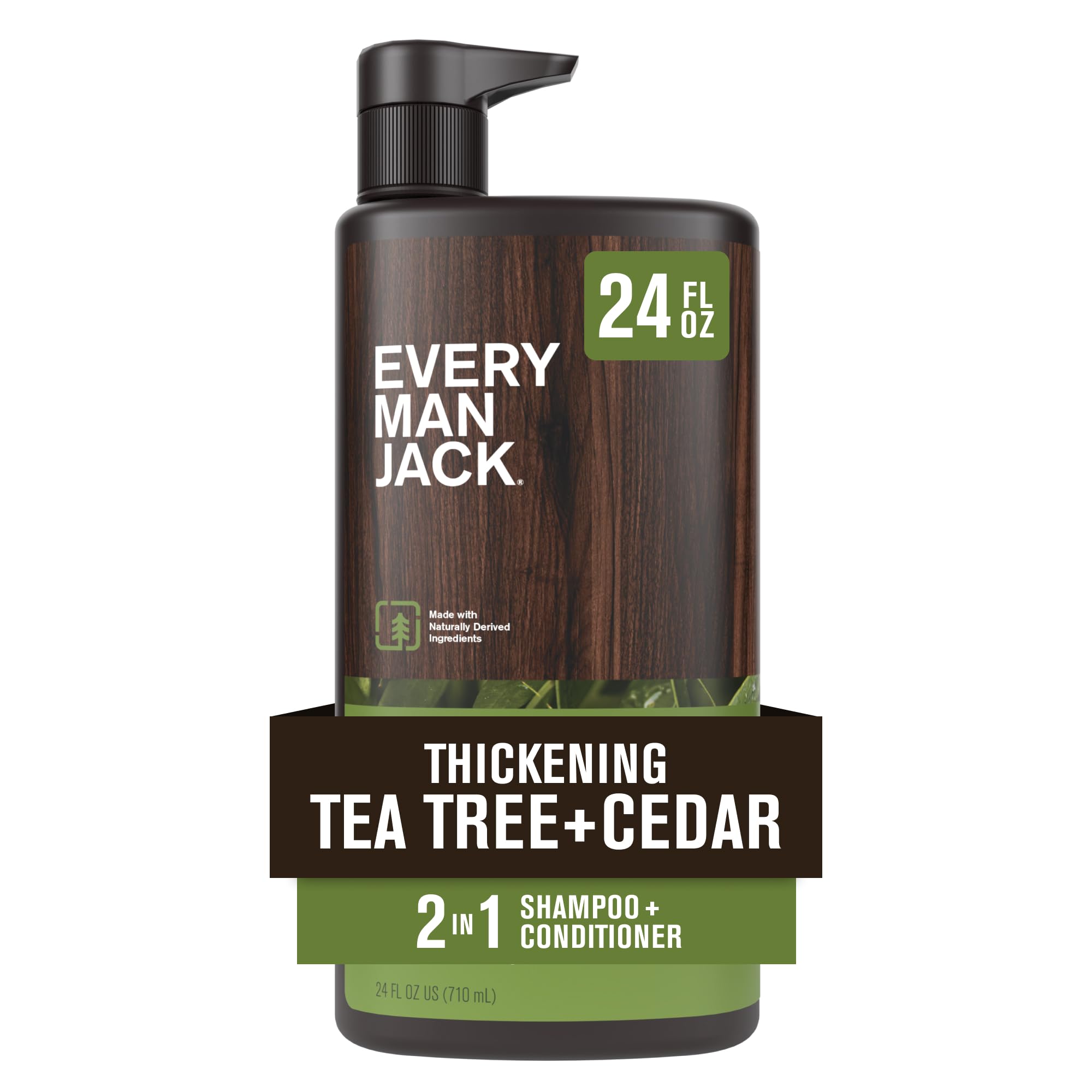 Every Man Jack 2-in-1 Teebaum + Zedernholz Shampoo + Spülung – Verdickt, reinigt und hydratisiert das Haar mit Kokosnuss, Aloe, Teebaumöl – Natürlich gewonnen und ohne schädliche Chemikalien – 710 ml – 1 Flasche