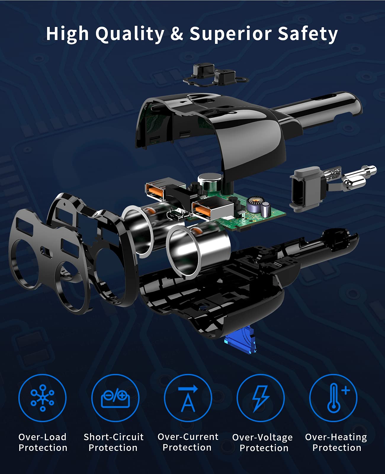 [2025 Upgraded] Cigarette Lighter Splitter, SUPERONE 180W 2-Socket Cigarette Lighter Adapter with Dual QC3.0 and 20W PD USB C Car Charger Splitter for GPS/Dash Cam/Laptop/iPad/iPhone 17/16/15/14/13/12
