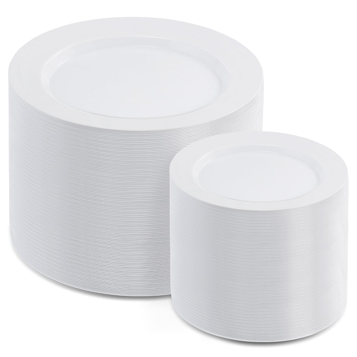 AOZITA 200pcs White Plastic Plates, Disposable Plates for Party, Heavy Duty Plastic Plates - 100 Dinner Plates and 100 Salad Plates, for Weddings, Parties and Events
