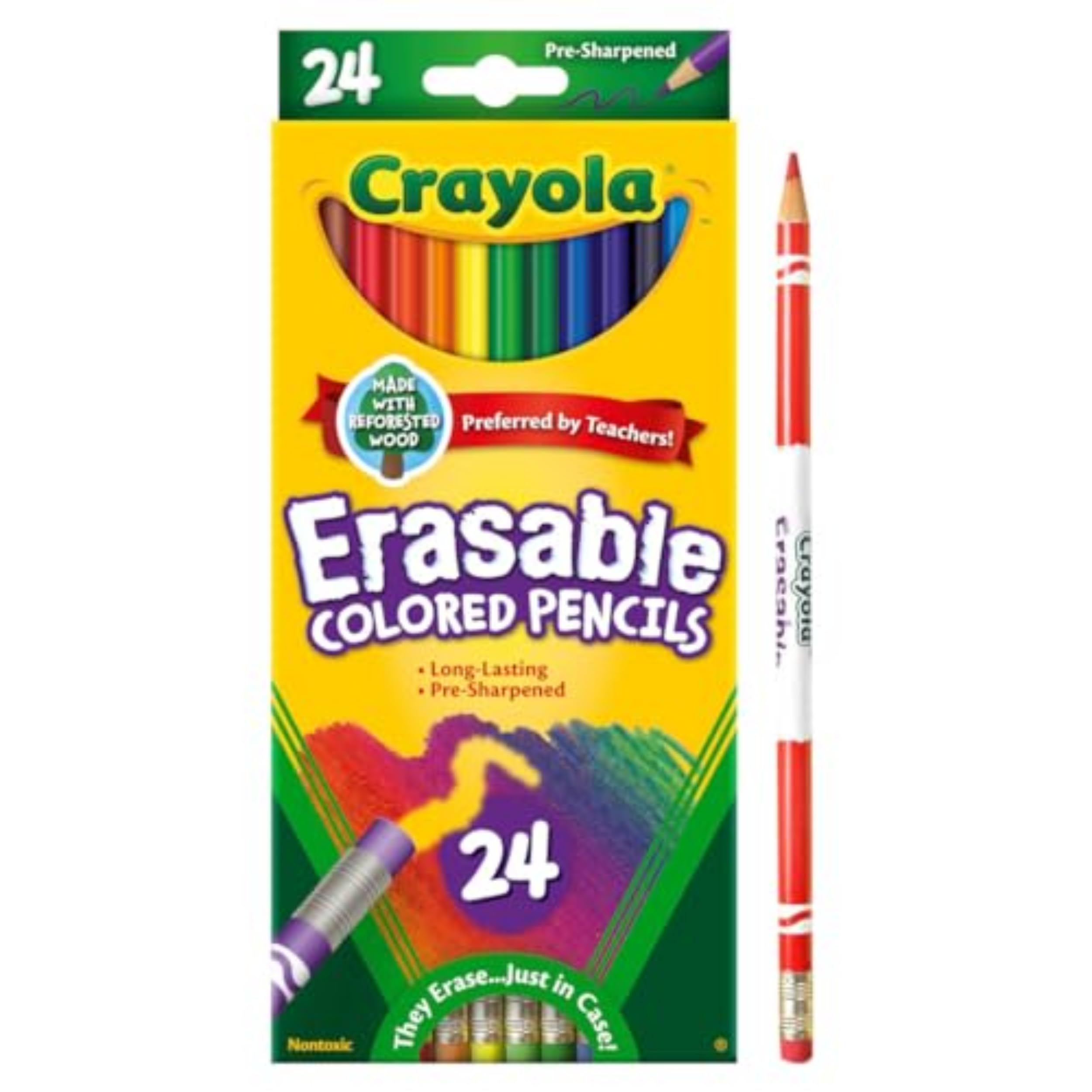 Crayola Erasable Colored Pencils (24ct), Assorted Kids Colored Pencils for Coloring Books, Back to School Essentials, Coloring Supplies for Classrooms, 6+