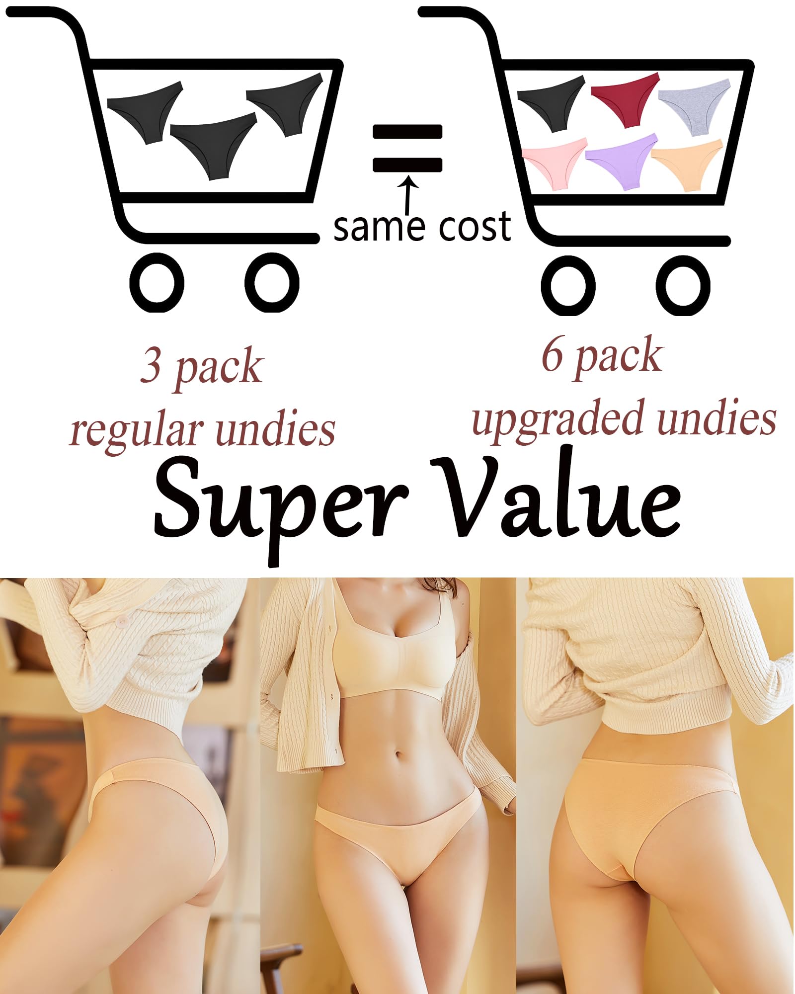 FINETOO 6 Pack Cotton Underwear for Women Cute Low Rise Bikini Panties High Cut Breathable Sexy Womens Cheeky S-XL