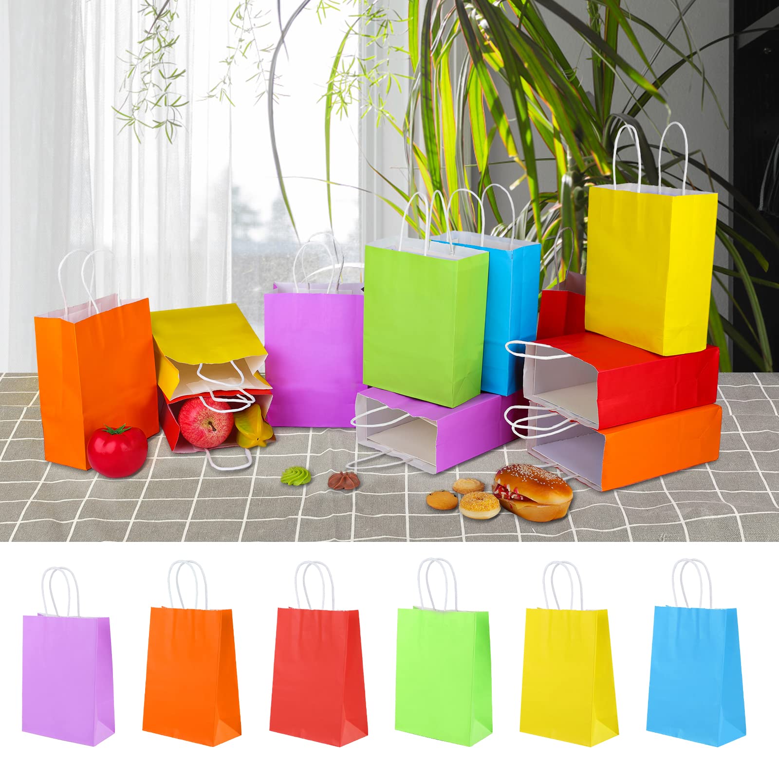 XPCARE 32Pcs Paper Gift Bags, 6.3"x3.15"x8.66" Kraft Paper Party Favor Bags Bulk Rainbow Goodie Bags Small Gift Bags with Handles for Kids Birthday Baby Shower Crafts Wedding Party Supplies (6 Colors)