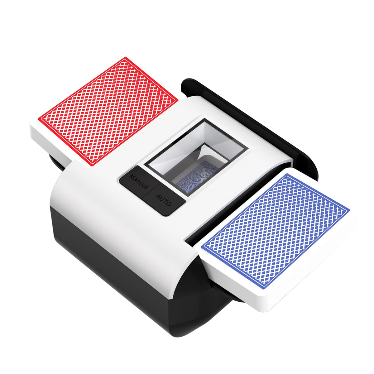 BIFTU Automatischer Kartenmischer mit zwei Modi, wiederaufladbare Kartenmischmaschine für 1-2 Decks, geräuscharmer Kartenmischer für Poker, UNO, Blackjack, Skip-Bo, Phase 10