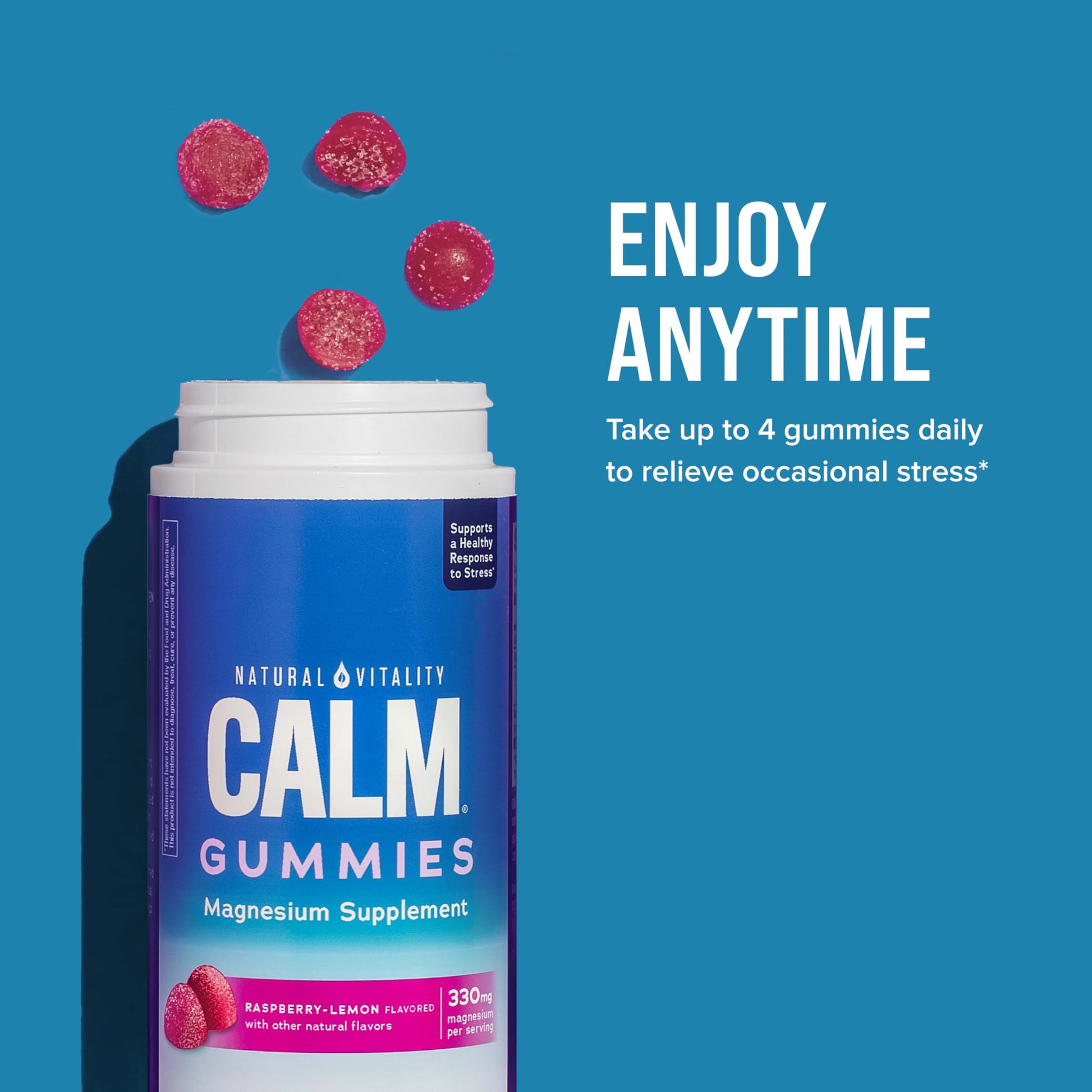 Natural Vitality Calm, Magnesium Citrate Supplement, Stress Relief Gummies, Supports a Healthy Response to Stress, Gluten Free, Vegan, Raspberry Lemon, 240 Gummies (Packaging May Vary)