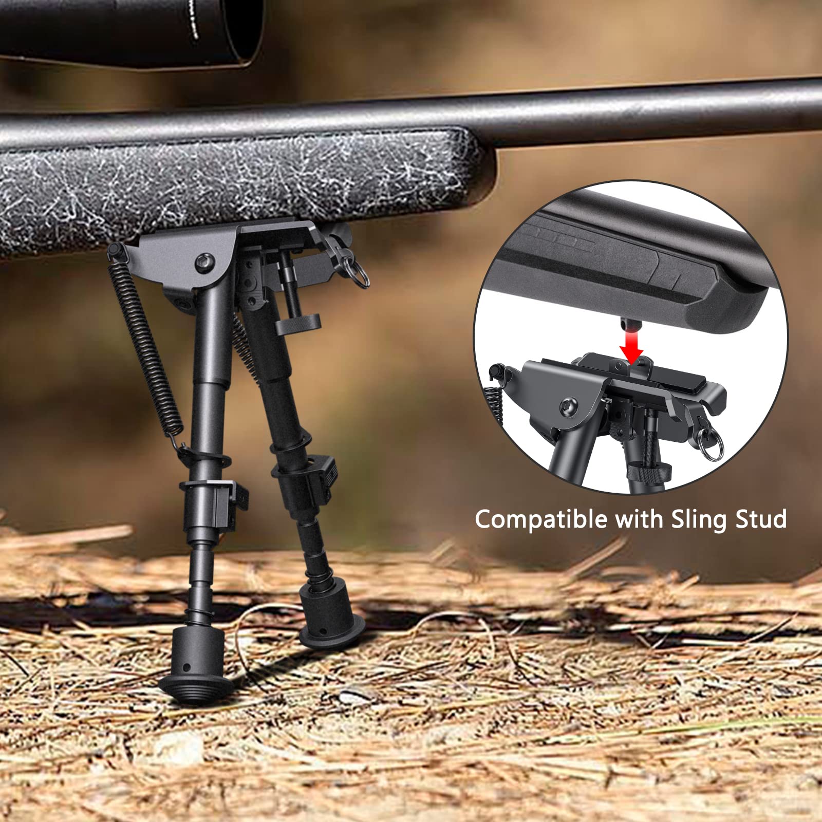 CVLIFE 6-9 Inches Picatinny Bipod Adjustable Spring Return with Picatinny Adapter (Black, 6''-9'')