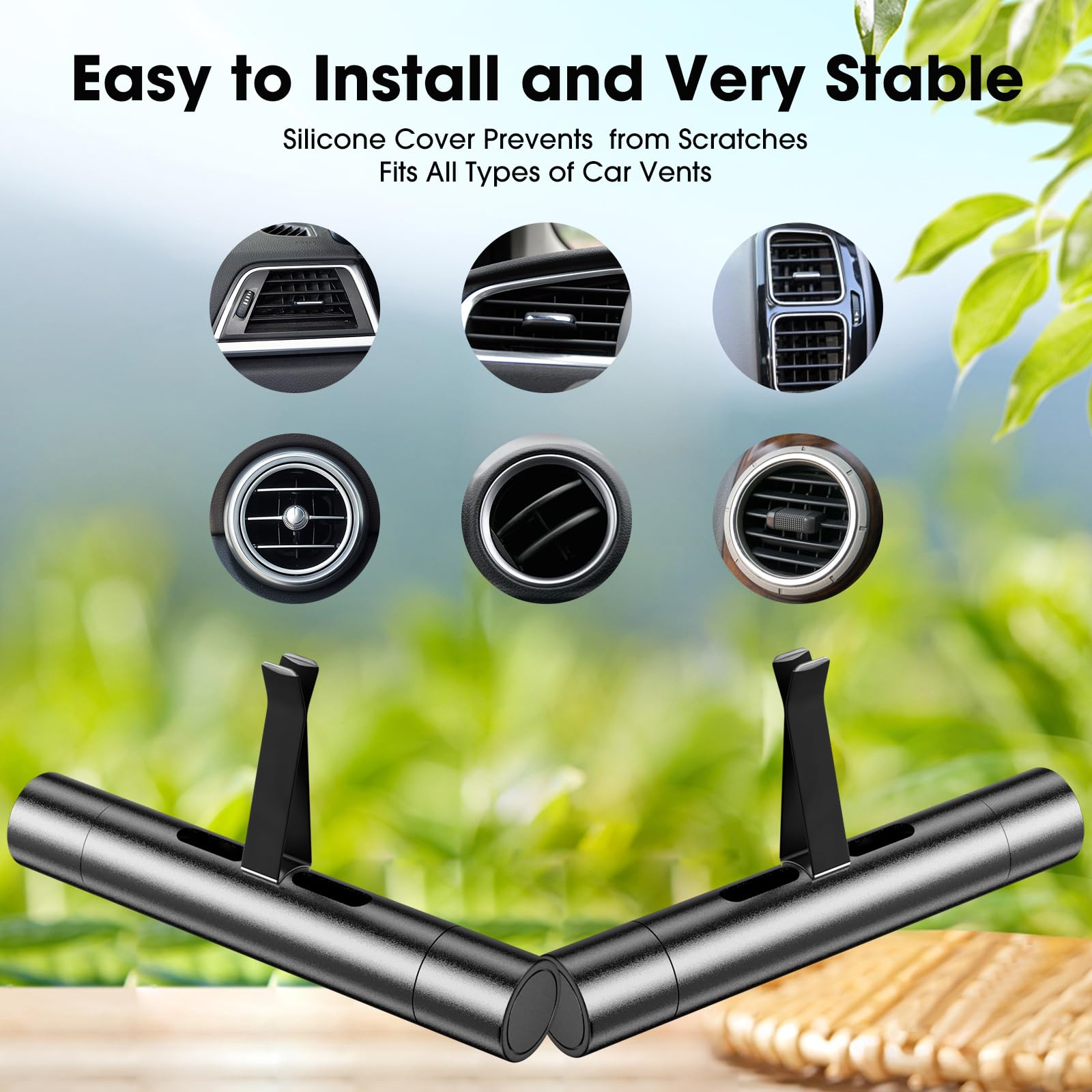 EORRZZY 2 Packs Custom Car Air Freshener Diffuser Vent Clips for Car Decoration Accessories with 12 Refill Sticks for Cars, Office, Kitchen, Bathroom, Pet Houses