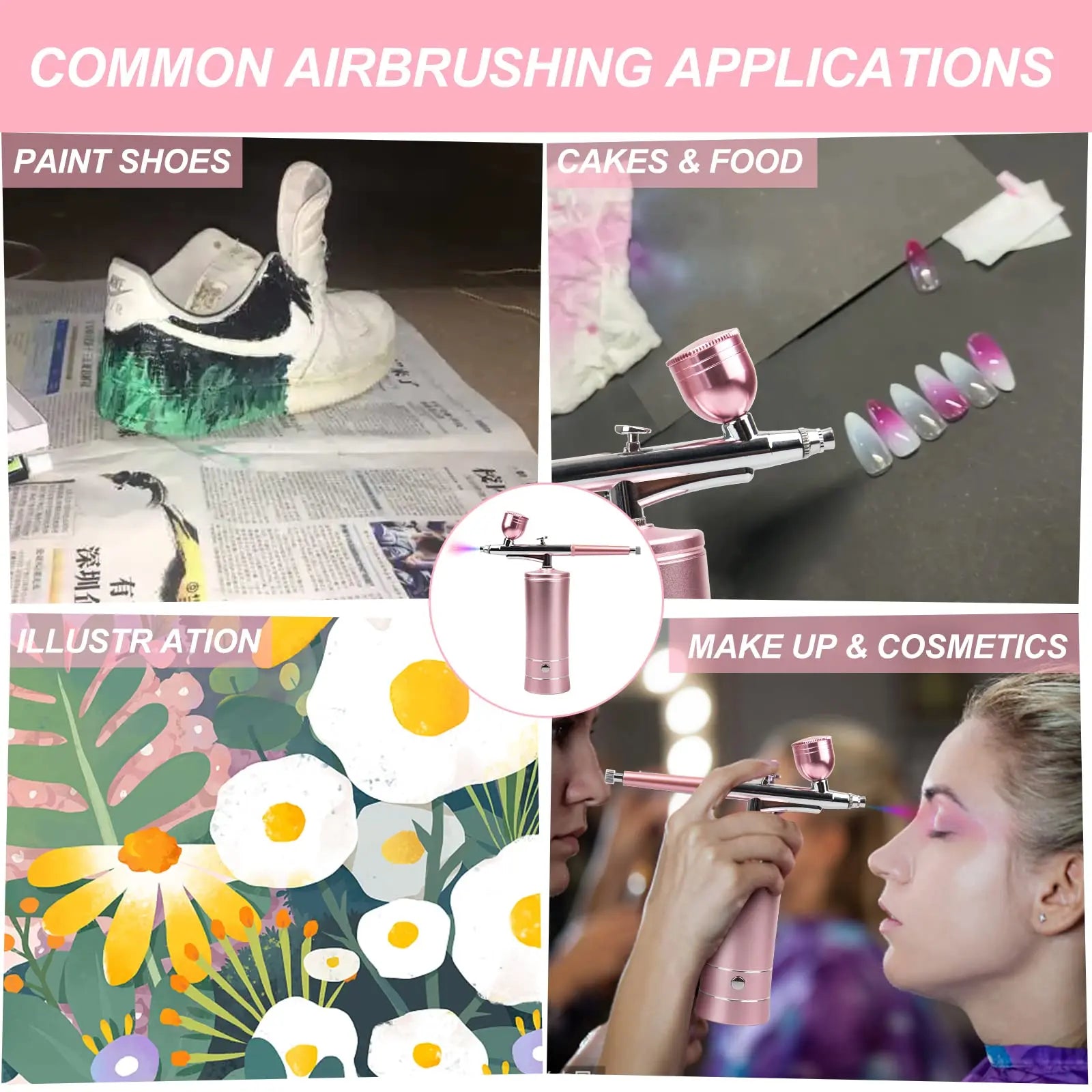 Airbrush-Kit Rechargeable Cordless Airbrush Compressor -Auto Handheld Airbrush Gun, Airbrush Set Portable Wireless Air Brush for Barber, Nail Art, Cake Decor, Makeup, Model Painting
