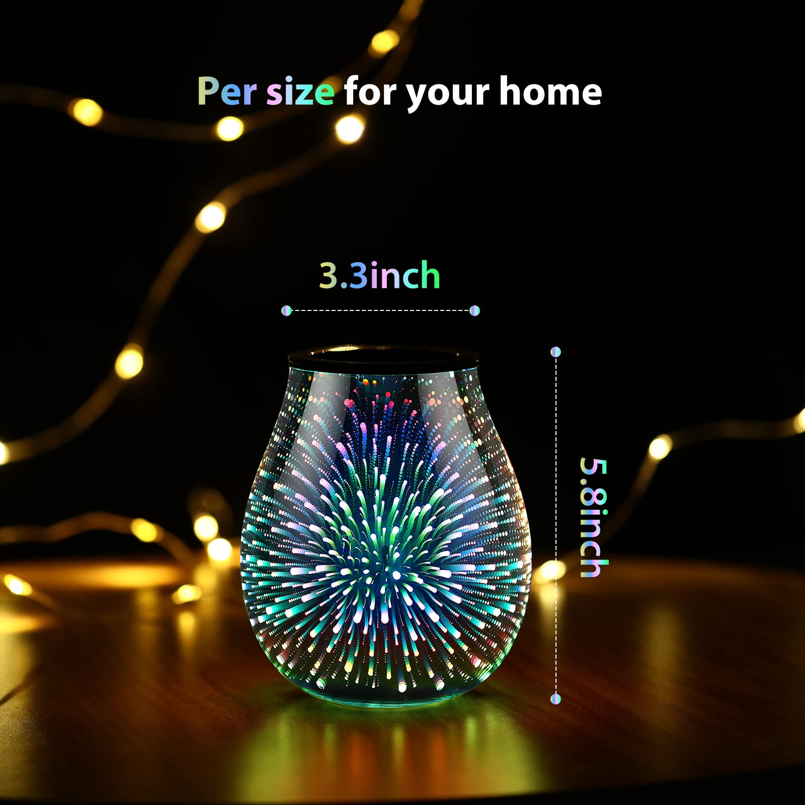 Inrorans 3D Glass Electric Wax Melt Warmer Oil Burner with Stable Heating PTC Reusable Silicone Tray 7 Colorful Changing Led Light Night Light Scent Warmer for Home Fragrance Warmers(3D Firework)…