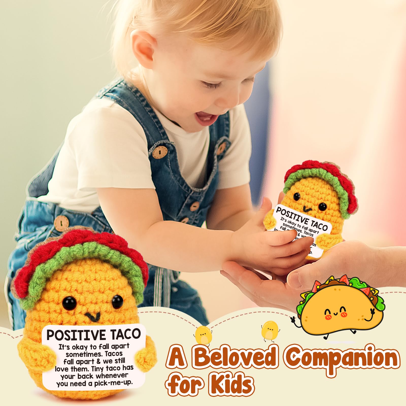 Positive Crochet Taco Christmas Birthday Gifts for Women Men Self Care Thanksgiving Basket Son Mom Dad Daughter Sister Friend Coworkers Relaxation Gift Desk Home Decor Emotional Inspirational Support