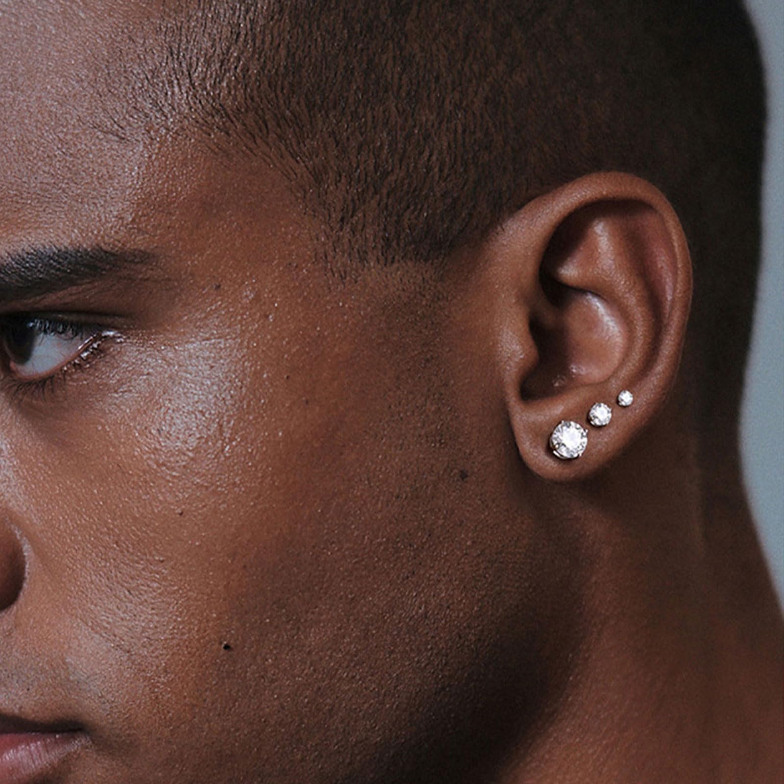 6 Pairs Earrings Set for Men 316L Stainless Steel 3/5/7mm CZ Round and Princess Square Ear Piercing Studs Hypoallergenic Jewelry (white)