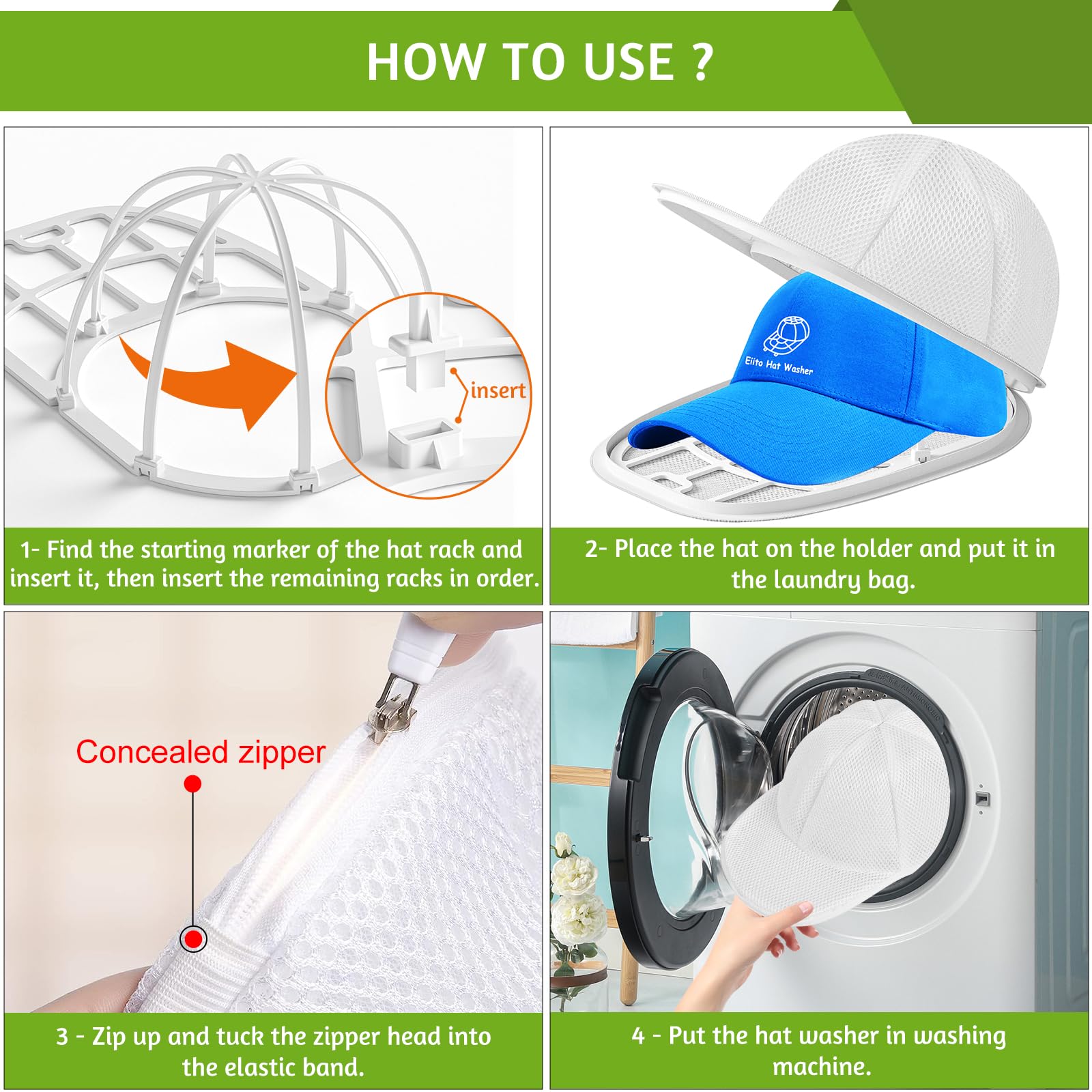 Hat Washer Cage Hats Cleaner, Hat Washer for baseball caps for Washing Machine or Dishwasher, Ball Cap Washer Frame for Flat & Curved Hats.2-Pack White