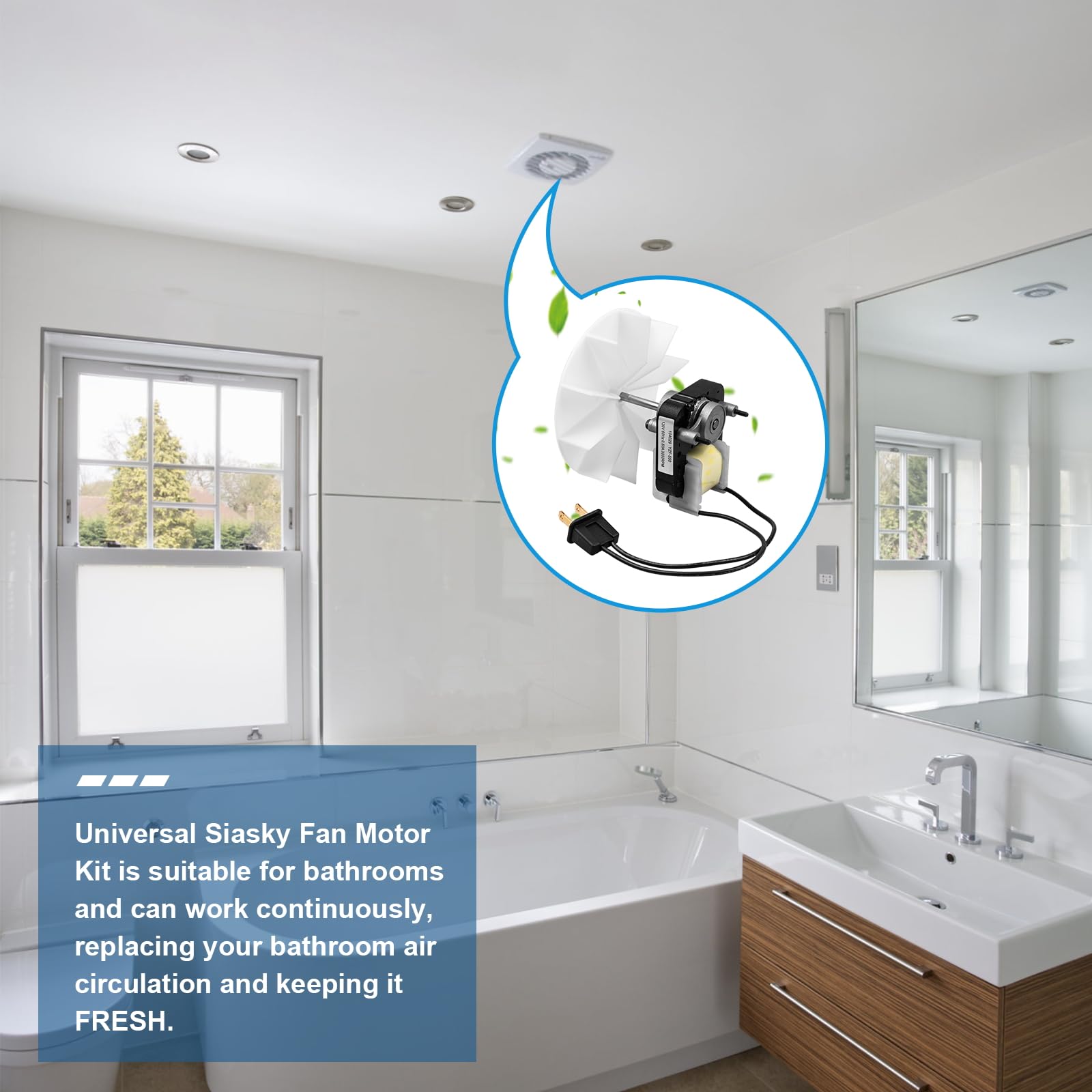 Siasky Universal Bathroom Vent Exhaust Fan Motor Replacement Motors Kit, Fit for Nu-Tone Br-oan Exhaust Vent Fan Motor 120V 50CFM, with Blower Wheel