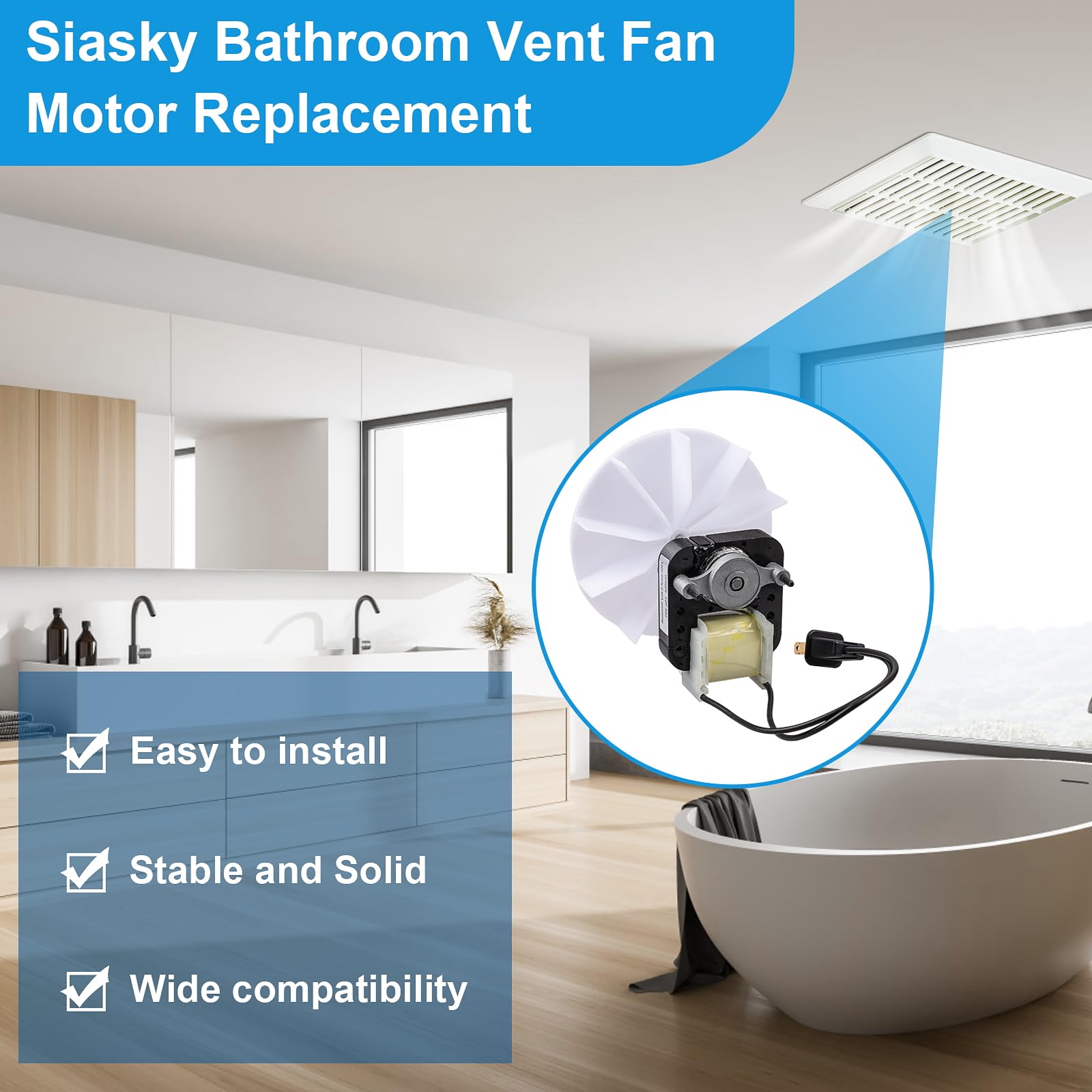 Siasky Universal Bathroom Vent Exhaust Fan Motor Replacement Motors Kit, Fit for Nu-Tone Br-oan Exhaust Vent Fan Motor 120V 50CFM, with Blower Wheel