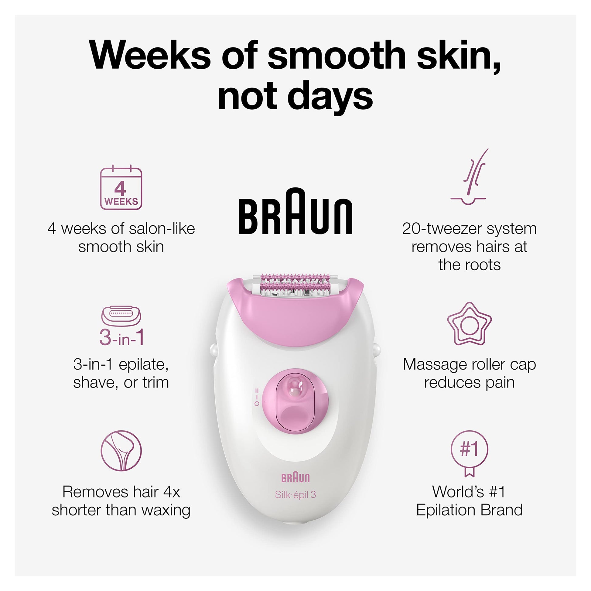Braun Epilator Silk-epil 3 3-270, Hair Removal Device, Epilator for Women, Shaver & Trimmer, Hair Removal
