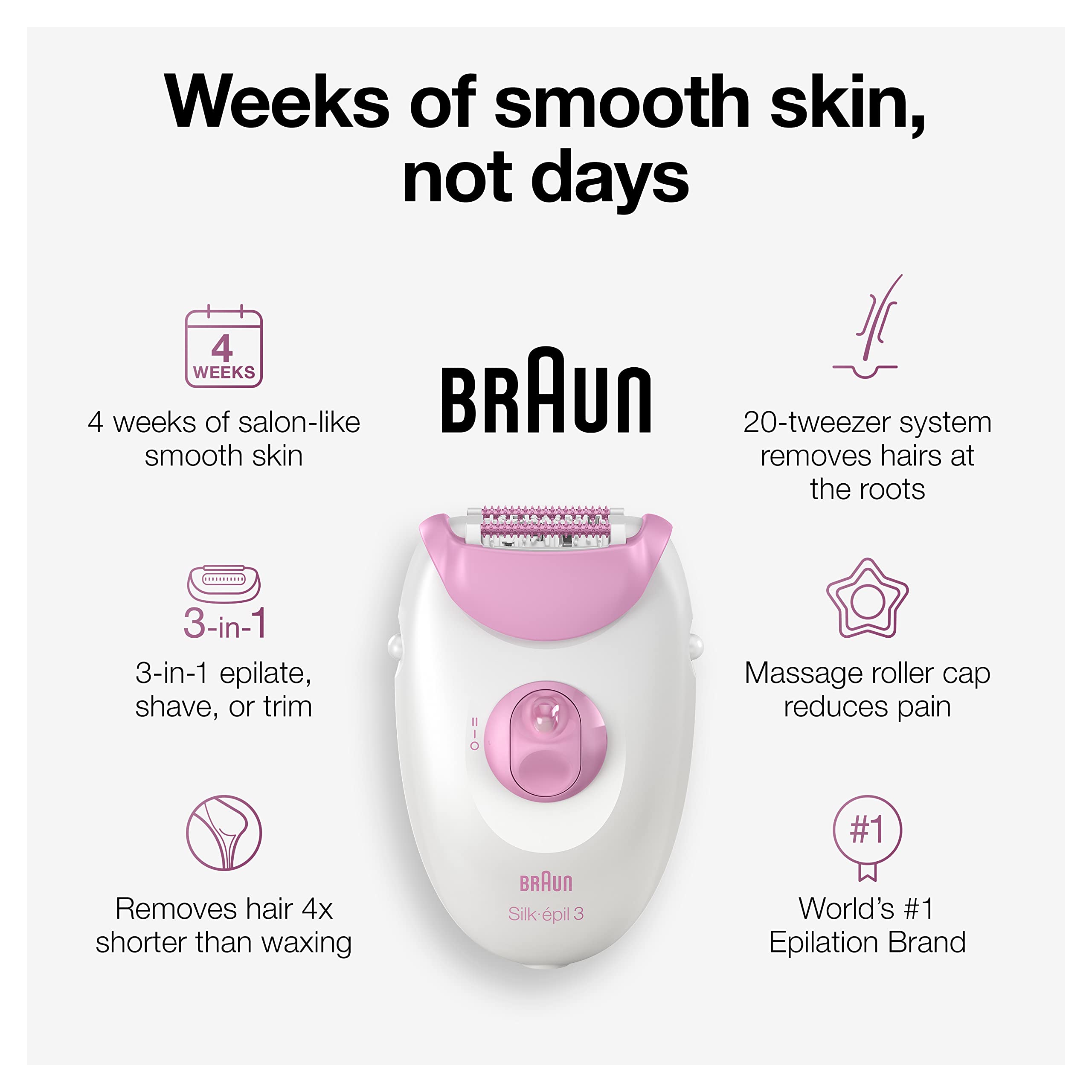 Braun Epilator Silk-epil 3 3-270, Hair Removal Device, Epilator for Women, Shaver & Trimmer, Hair Removal