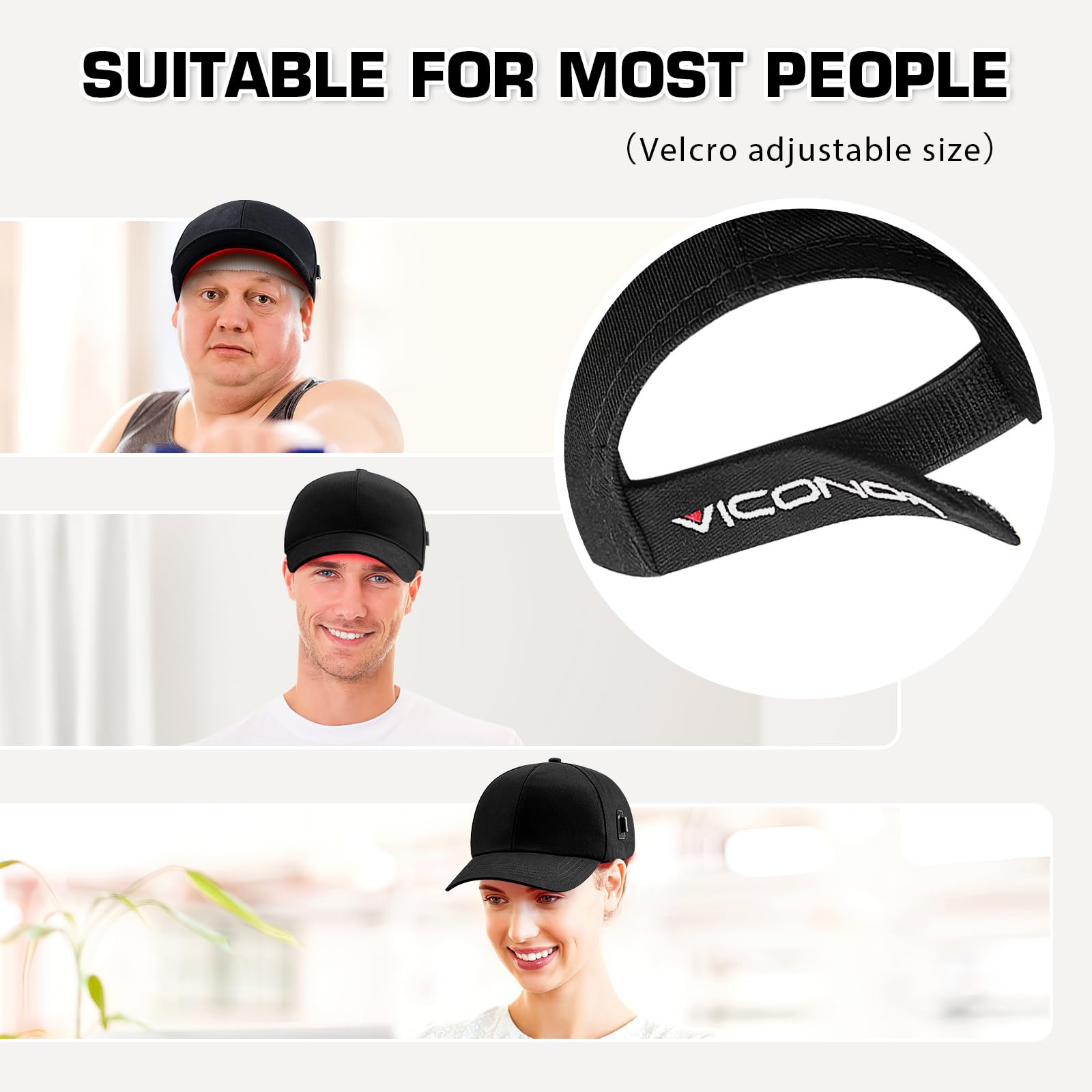 LED lights Hair Growth Cap, Black