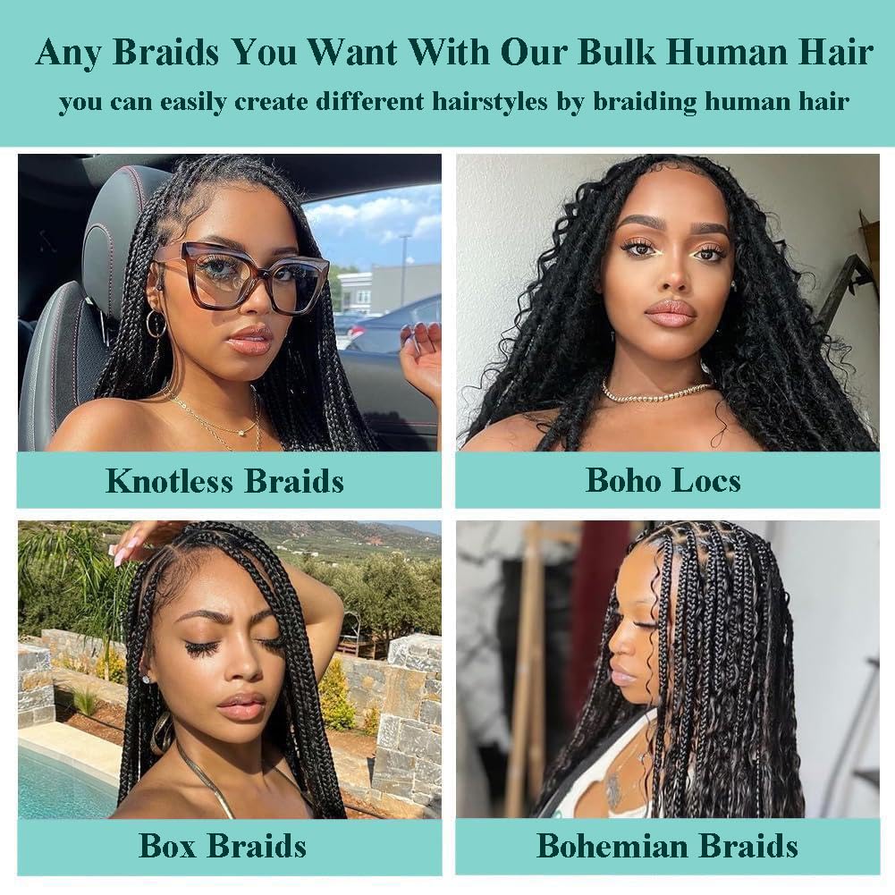 Human Braiding Hair for Boho Braids 110g 20 Inch Deep Water Wave Bulk Human Hair for Braiding No Weft 12A Wet and Wavy Curly Human Hair Extensions 2 Bundles/Pack Natural Color