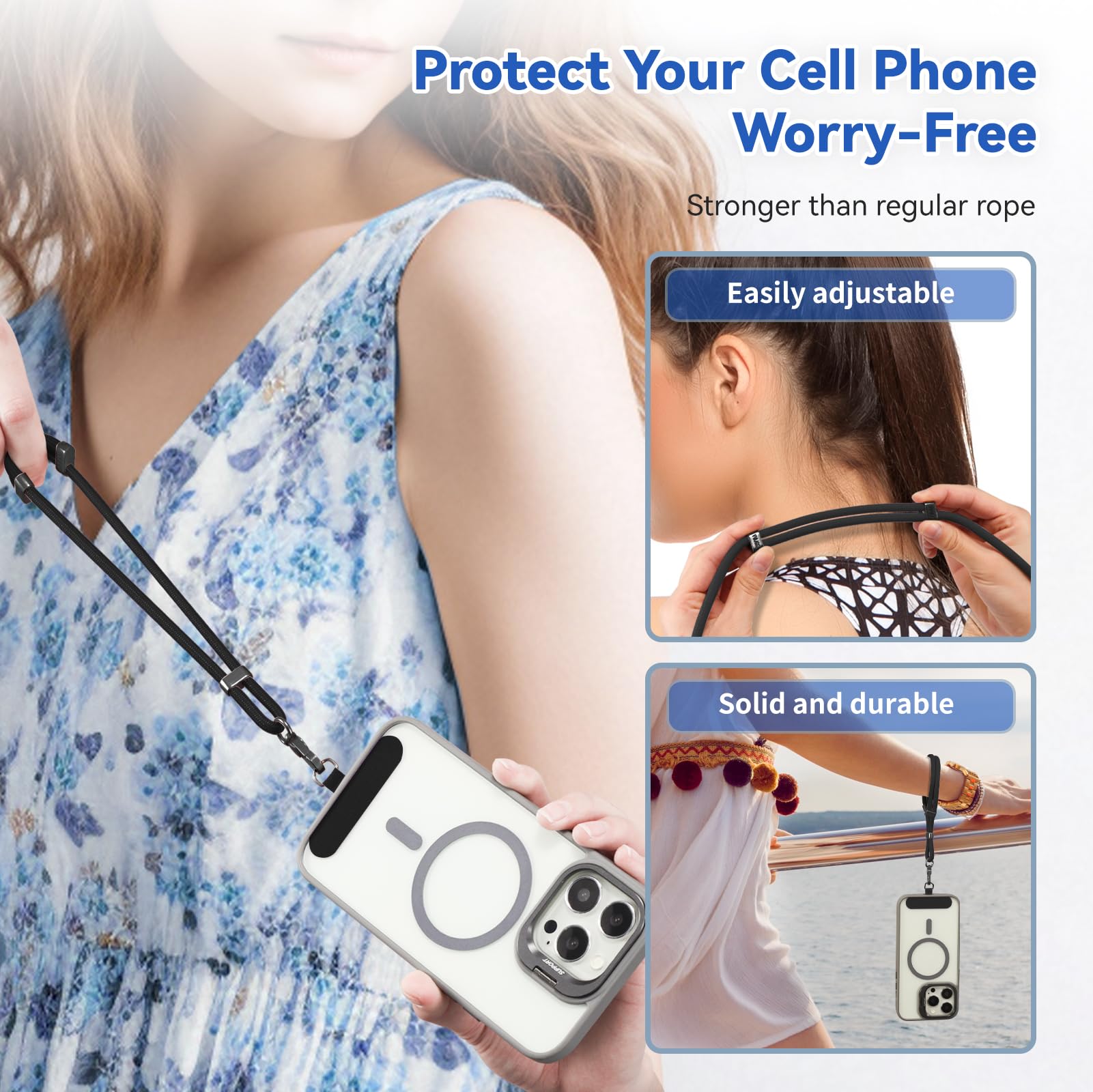 VVAAGG Cell Phone Lanyard for iPhone: Crossbody Phone Strap Adjustable Neck Wrist Strap Anti Theft Long Lanyard Travel Essential for Women Most iPhone and Android Smartphones