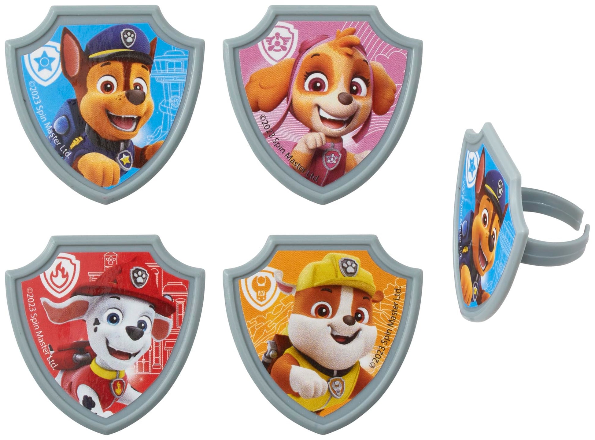 DecoPac Paw Patrol Reporting For Duty Rings, Cupcake Decorations Featuring Chase, Marshall, Skye, And Rubble - 24 Pack