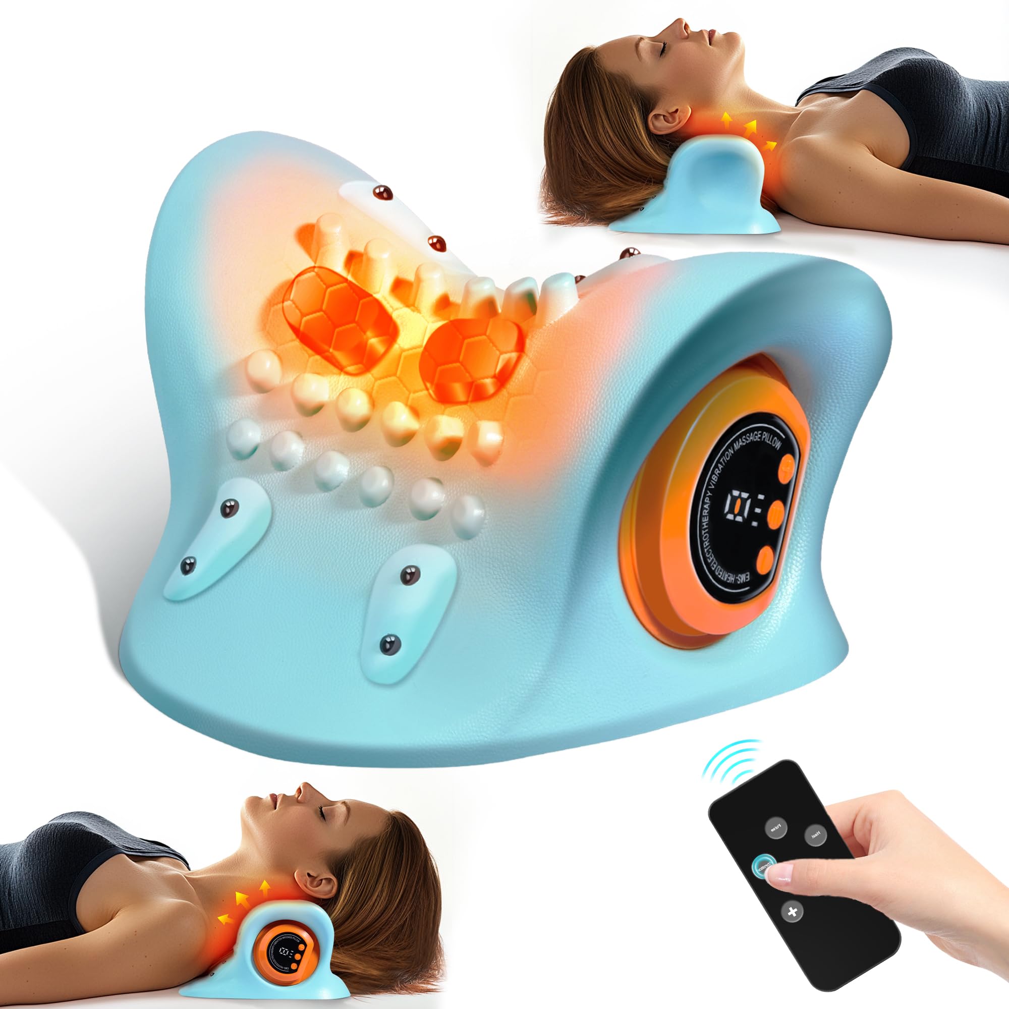 GYSIEN Neck Massager 2025, Neck and Shoulder Relaxer with Heat, 3 Modes, Portable Pillows for Pain Relief and Muscle Relax, 26 degrees Angle Cervical Traction Device for Back, Shoulder