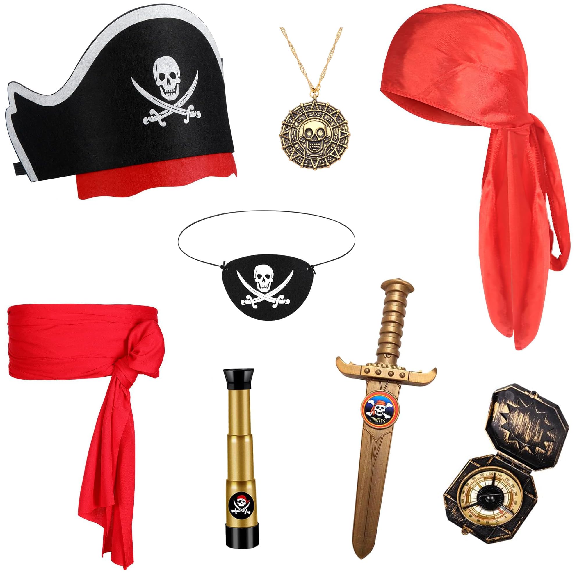 GZ-LAOPAITOU 8 Pcs Pirate Accessories Set Kids Captain Role Play Pirate Costume Accessories Halloween Cosplay, Black