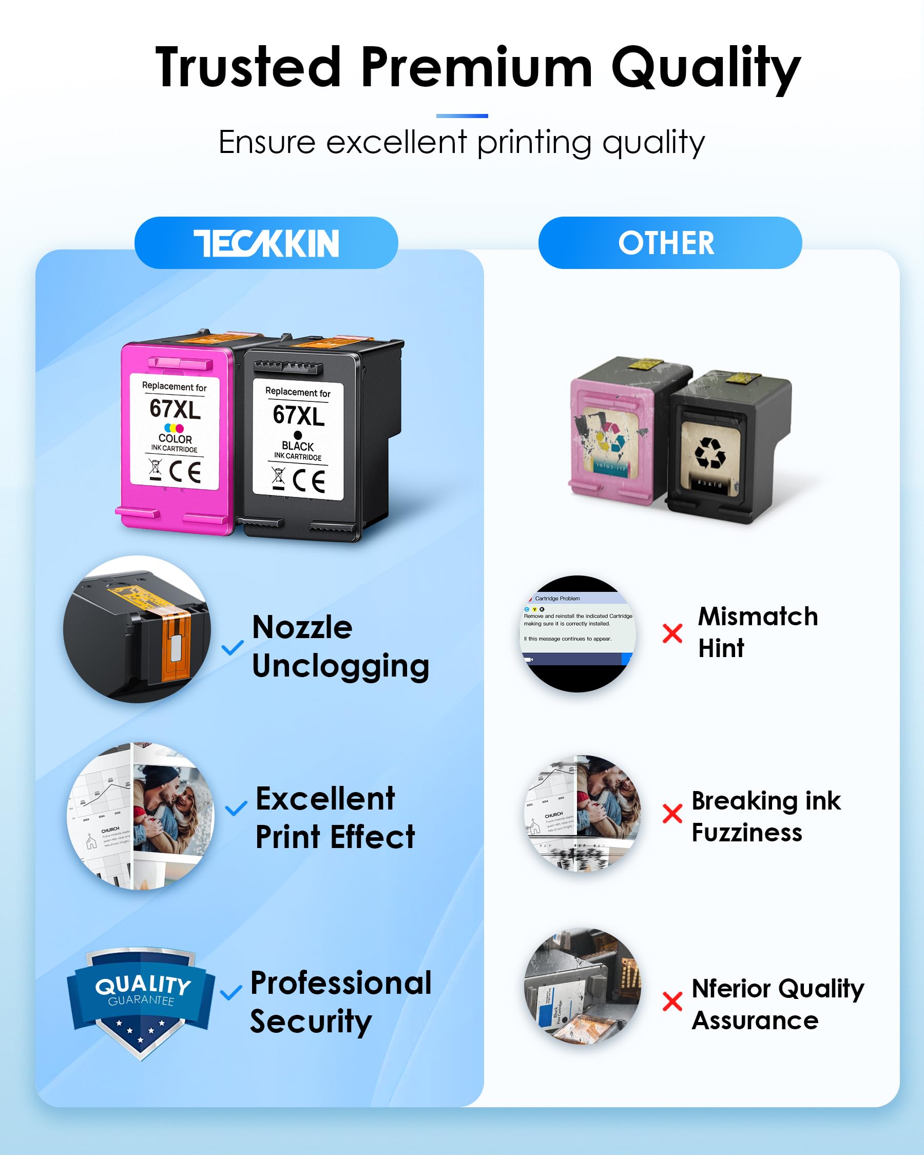 67XL Ink Cartridge Black/Color Combo Pack Replacement for HP Ink 67 67XL Printer Ink Works for HP DeskJet 2827e 2755e 2700 2855e 2800 4155e 2755 2852e Envy 6055e 6000 6455e (2 Pack)