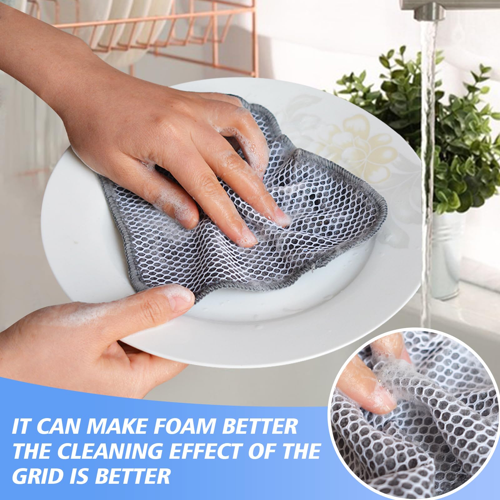 KinHwa Kitchen Washcloths for Dishes Absorbent Microfiber Dish Cloths Quick Dry Dish Rags with Poly Scour Scrub Side Ideal for Kitchen Cleaning (Gray, 7inchx7inch 9 Pack)