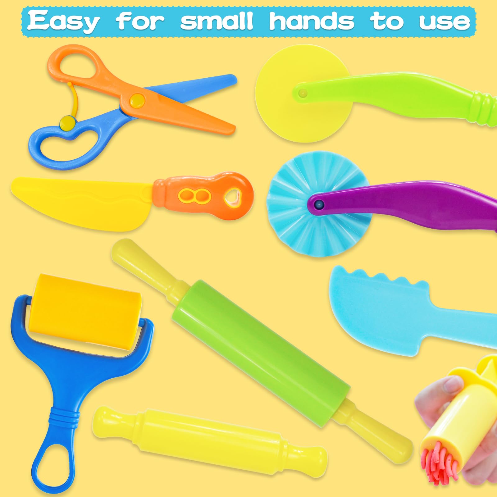 LCY WEDSHI Playdough Tool Set, 9 Pcs Play Dough Tools Sets for Kids Ages 4-8, Playdough Accessories Includes Cutters Roller, Rolling Pins, Safety Scissors, Plastic Knife