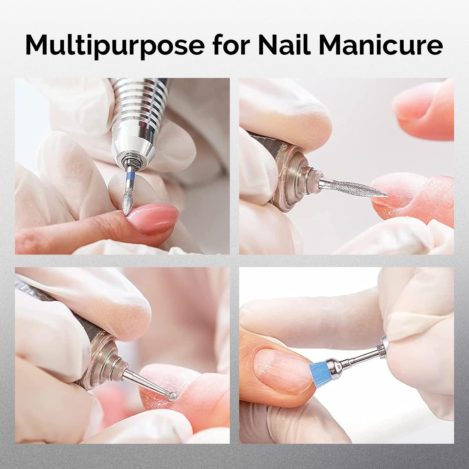 MelodySusie 10pcs Nail Drill Bits Set, 3/32 Inch Diamond Cuticle Nail Bits Kit for Nail Drill E-File, Manicure Pedicure Remover Tools for Acrylic Gel Nails, Salon Home Nail Care Supplies, Silver