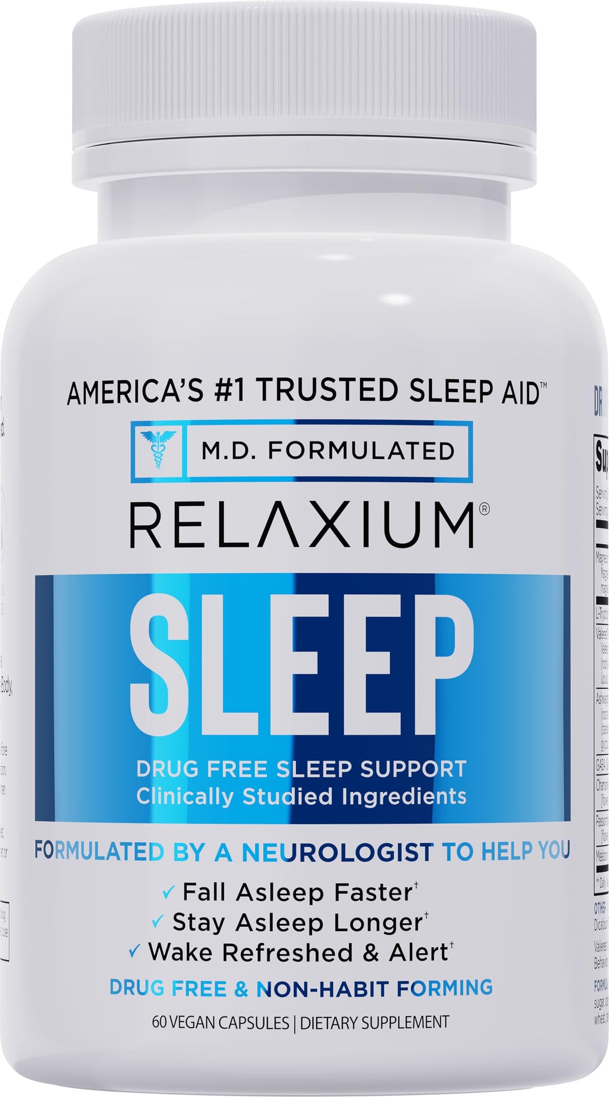Relaxium Schlafmittel für Erwachsene, Melatonin 5 mg mit Magnesiumglycinat, schlafförderndes Valerest & Ashwagandha, nicht gewohnheitsbildendes Schlafpräparat, 60 Kapseln, 30-Tages-Vorrat