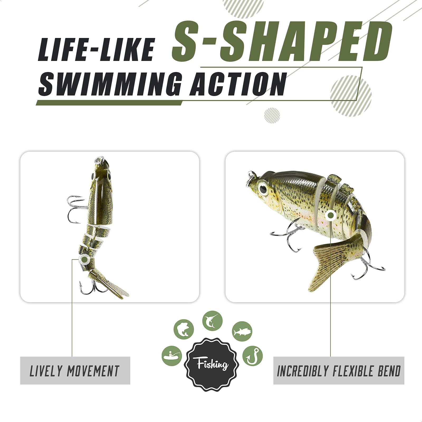 TRUSCEND Fishing Lures for Bass Trout Swimbaits for Bass Fishing Segmented Multi Jointed Swim Baits Slow Sinking Swimming Lures for Freshwater Saltwater Fishing Gear Lure Kit Gifts Plugs