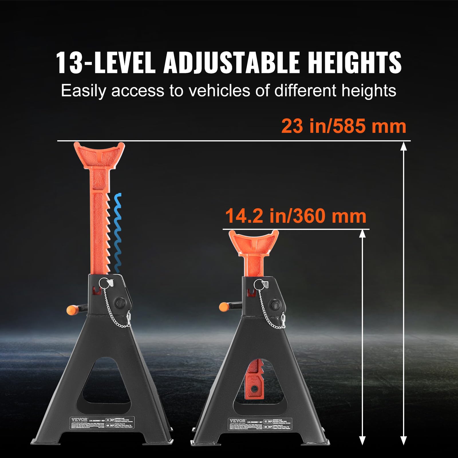 VEVOR Jack Stands, 6 Ton (13,000 lbs) Capacity Car Jack Stands Double Locking, 14.2-23 inch Adjustable Height, for lifting SUV, Pickup Truck, Car and UTV/ATV, Red, 1 Pair