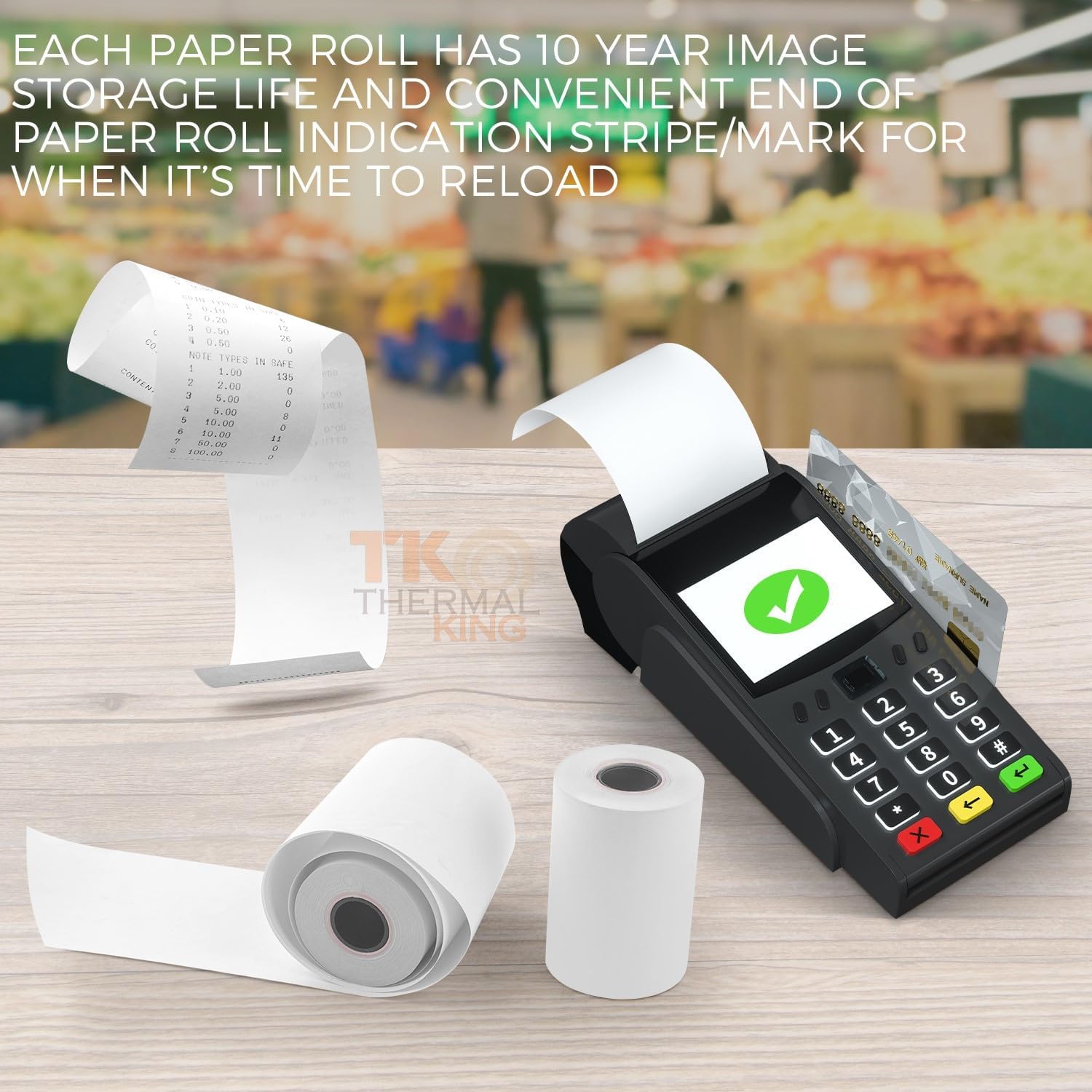 TK Thermal King, (50 Rolls) 2 1/4" 50' feet White Paper Cash Register POS Receipt, Fits All Credit Card Terminal Great For Cashier Receipt Small Business Premium Quality