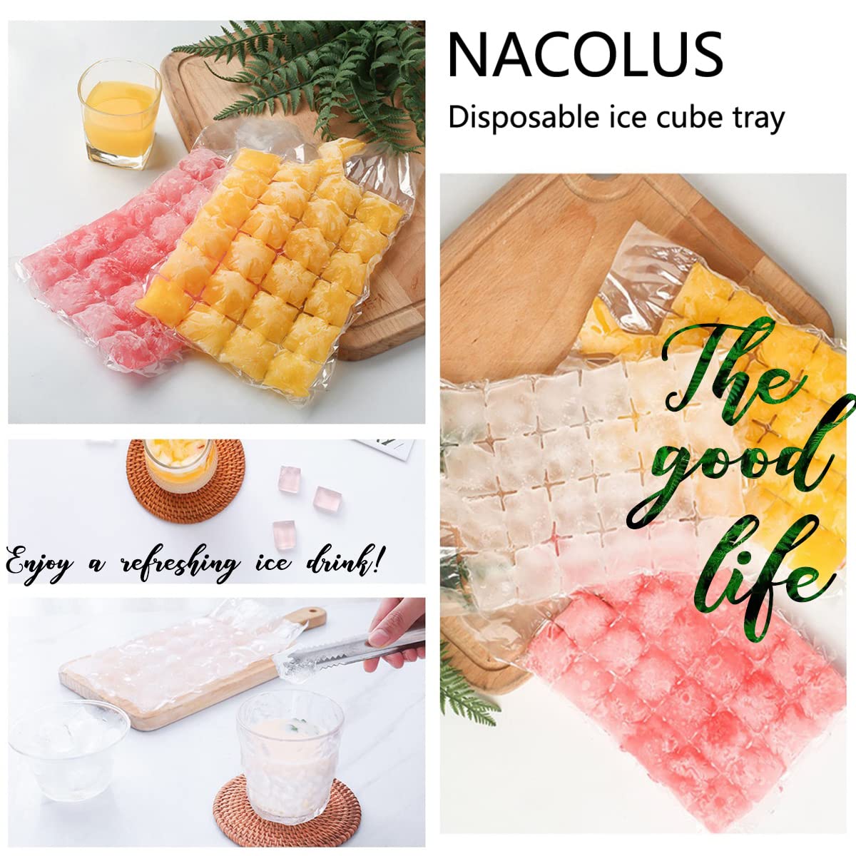 NACOLUS Disposable Ice Cube Trays for Freezer ball ice cube mold ice maker bags BPA-Free 50 PCS