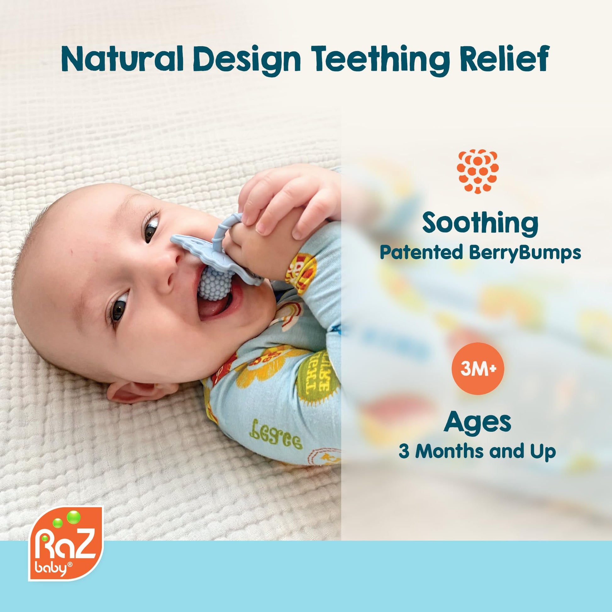 RaZbaby RaZberry Silicone Teether Pacifier – Teething Relief for Infants, Food-Grade, BPA-Free, Hands-Free Design, Natural Berrybumps Fruit Texture for Sensory Development, Freezable – Red