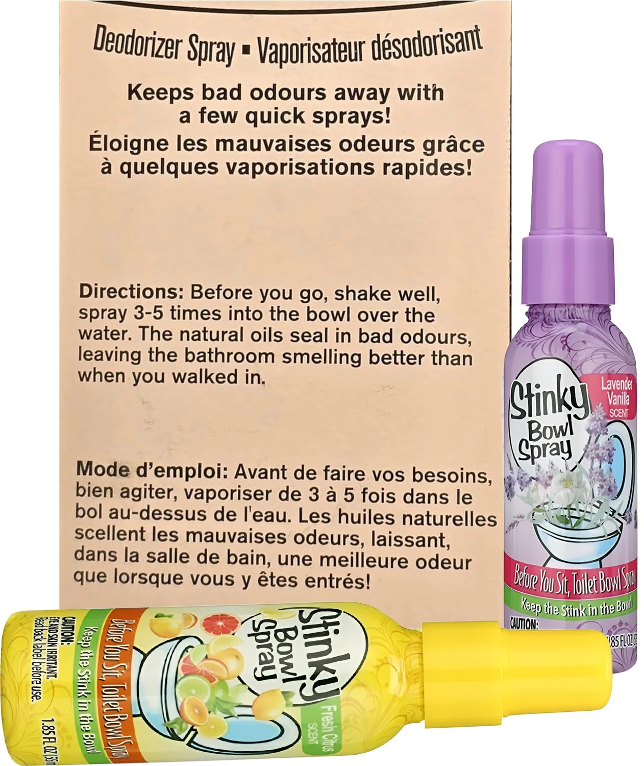 Set of 4 Stinky Bowl Spray 1.85oz - Before You Go Toilet Bathroom Deodorizer - Features Fresh Citrus Scent and Lavender Scent!