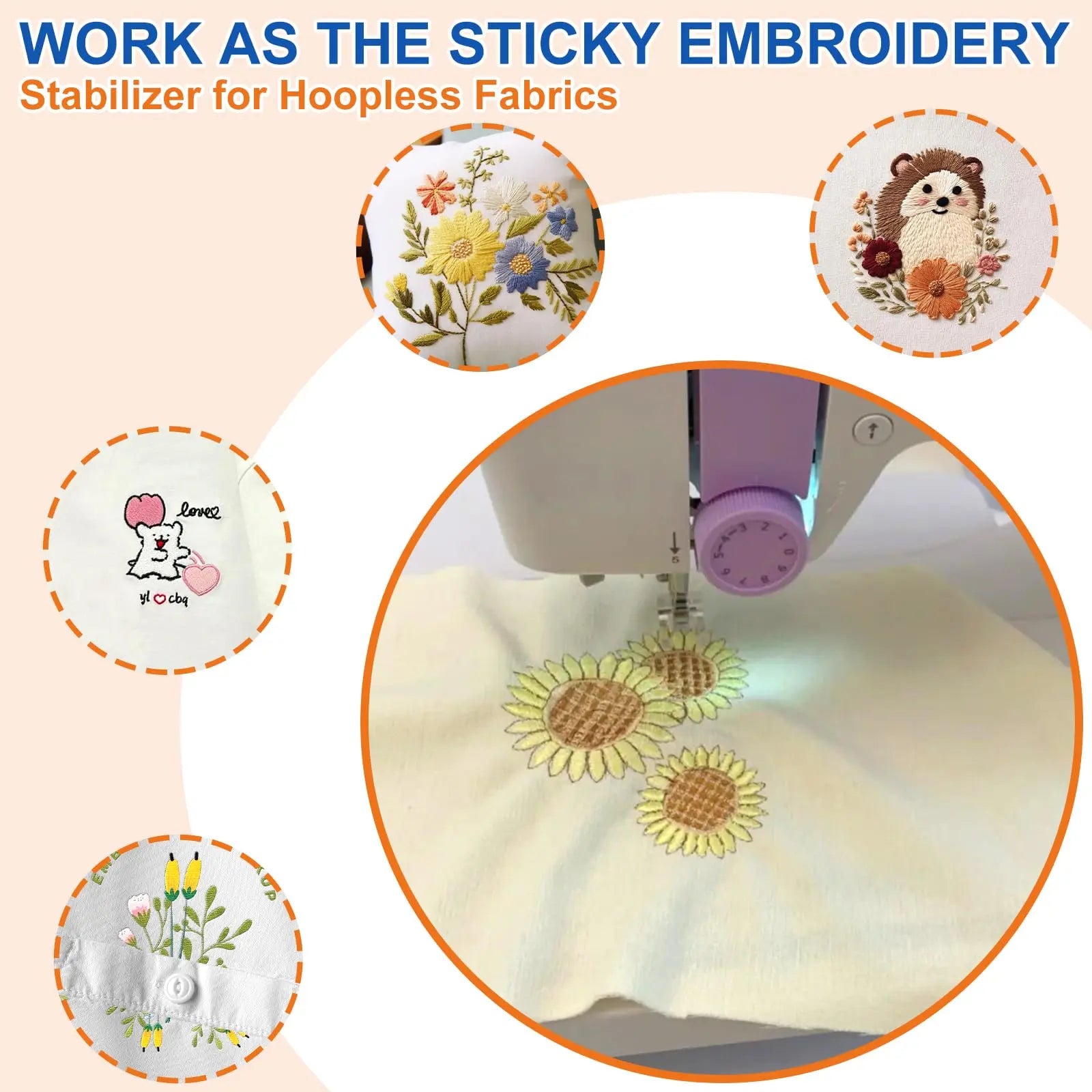 FURWEY 12PCS 8.5"x11" Sticky Water Soluble Embroidery Stabilizer Printable Paper Wash Away Stabilizer Allowed for Print or Draw Patterns Medium Weight for Hand & Machine Embroidery