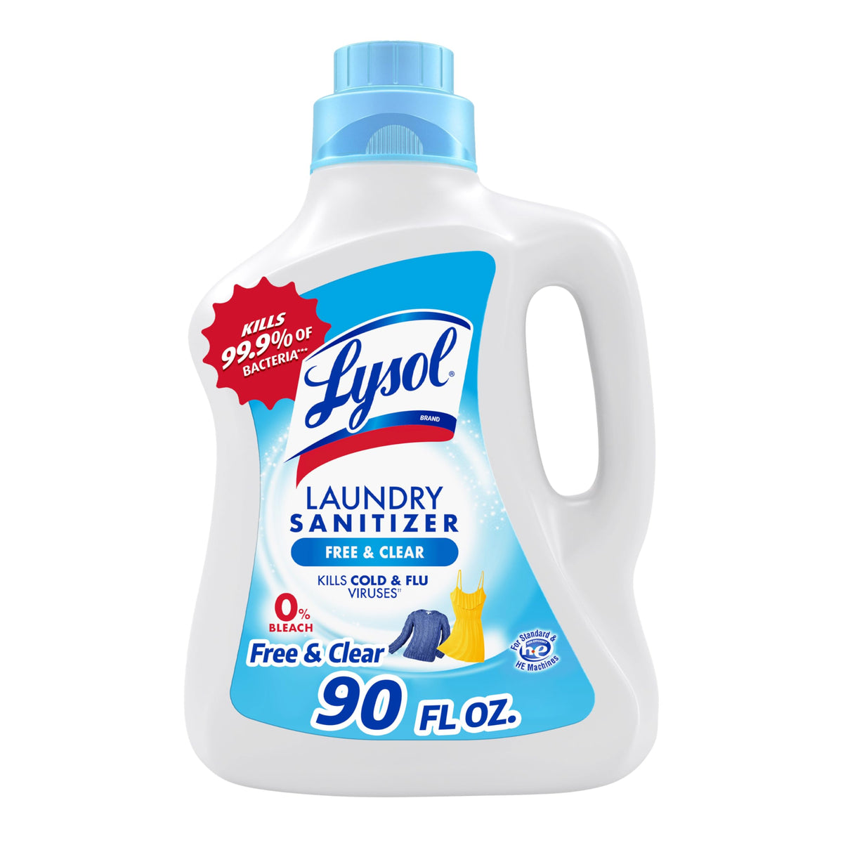 Lysol Wäsche-Hygienespüler, Free & Clear, ohne Duftstoffe und Farbmittel, 0 % Bleichmittel, beseitigt Bakterien verursachende Wäschegerüche, unparfümiert, 2,66 l (1er-Pack) – Verpackung kann variieren