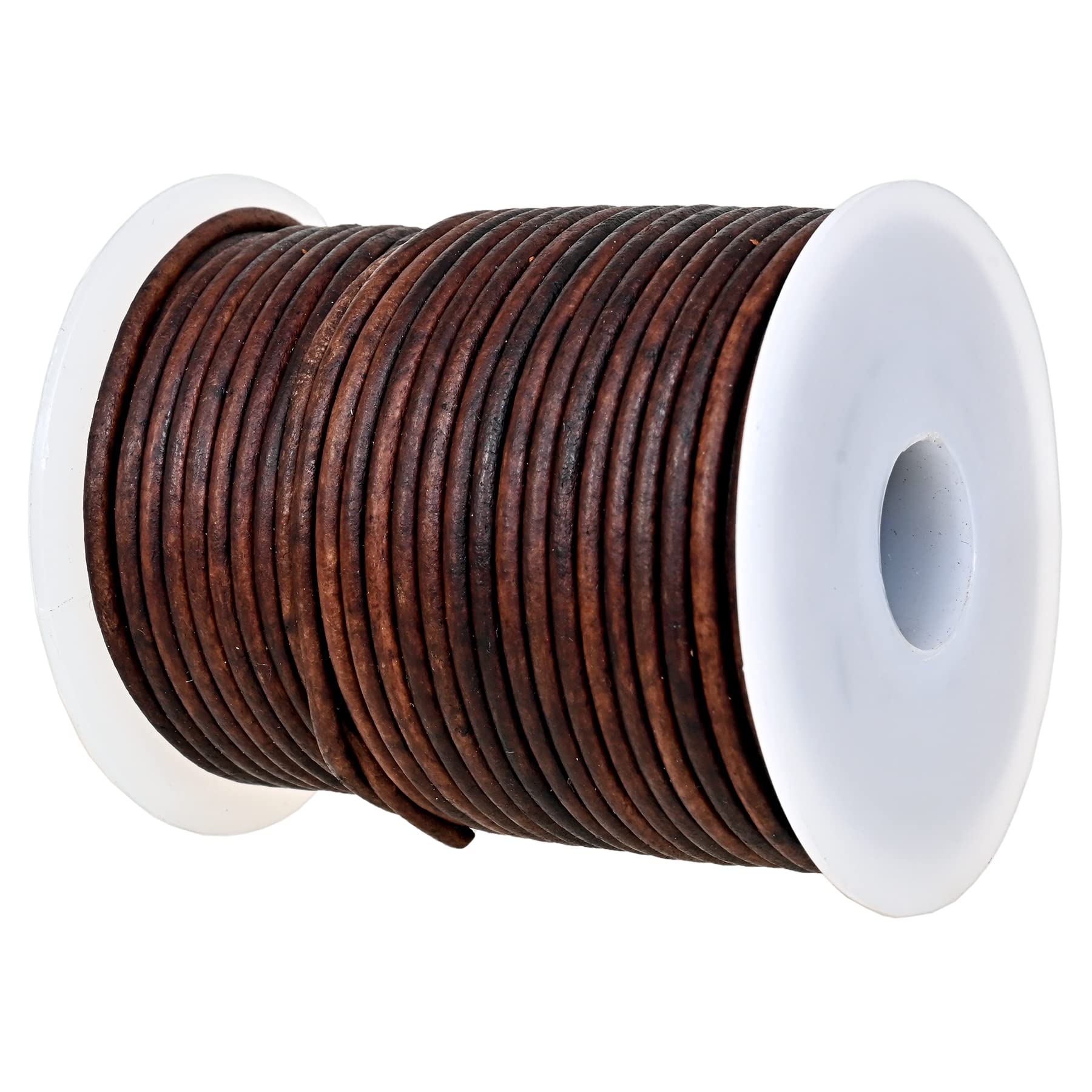 GENIQUE Real/Genuine Round Leather Cord for Jewelry Making, Leather String Cord for Crafting, Necklace, Bracelets, Braiding, Wraps (2mm, Antique Brown Distressed)