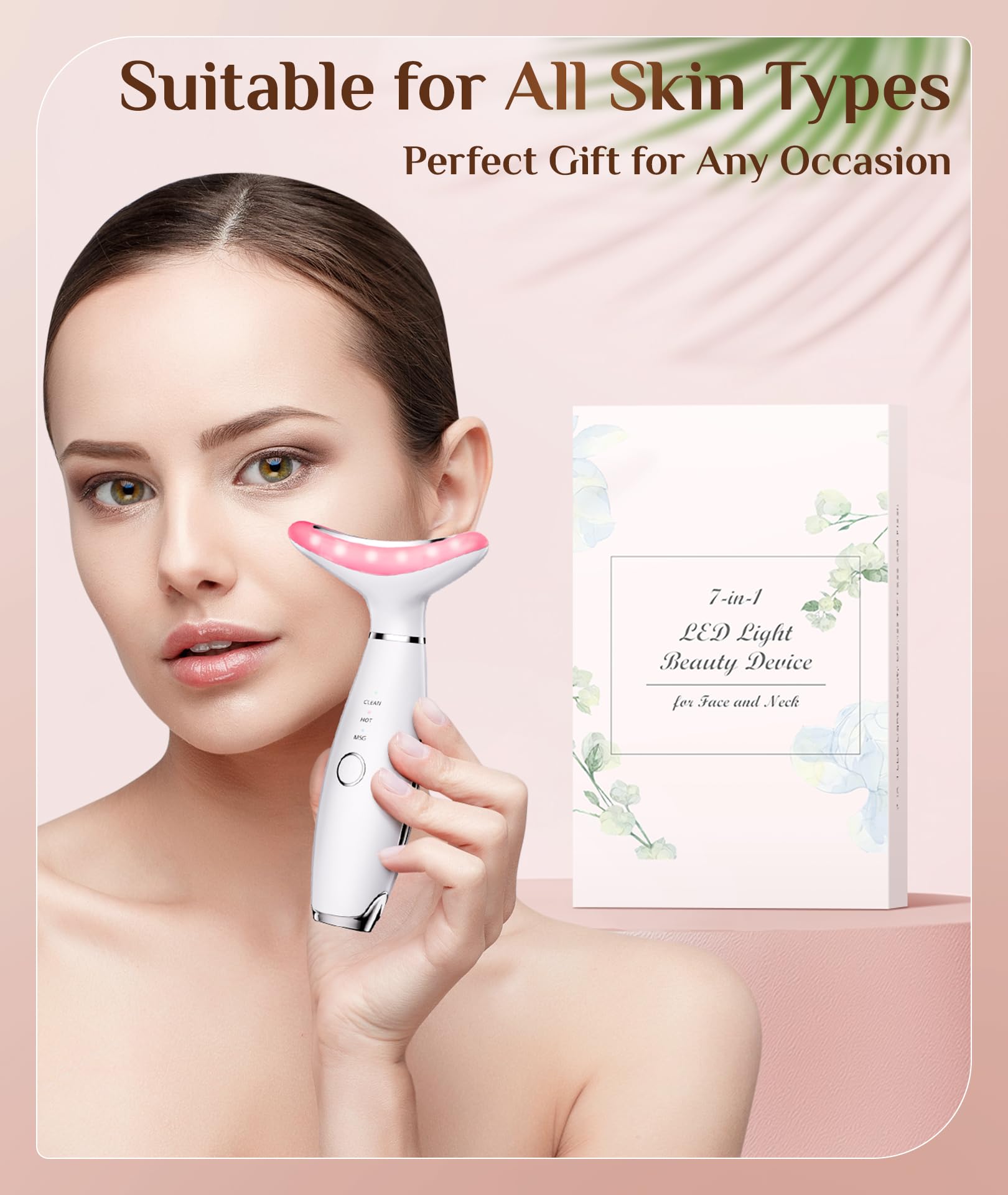 Dopsikn 7 Color Galvanic Machines - Red Light Therapy for Face and Neck, Face Massager Tool for Wrinkles, Double Chin, Vibrating Facial Massager with Thermals, White