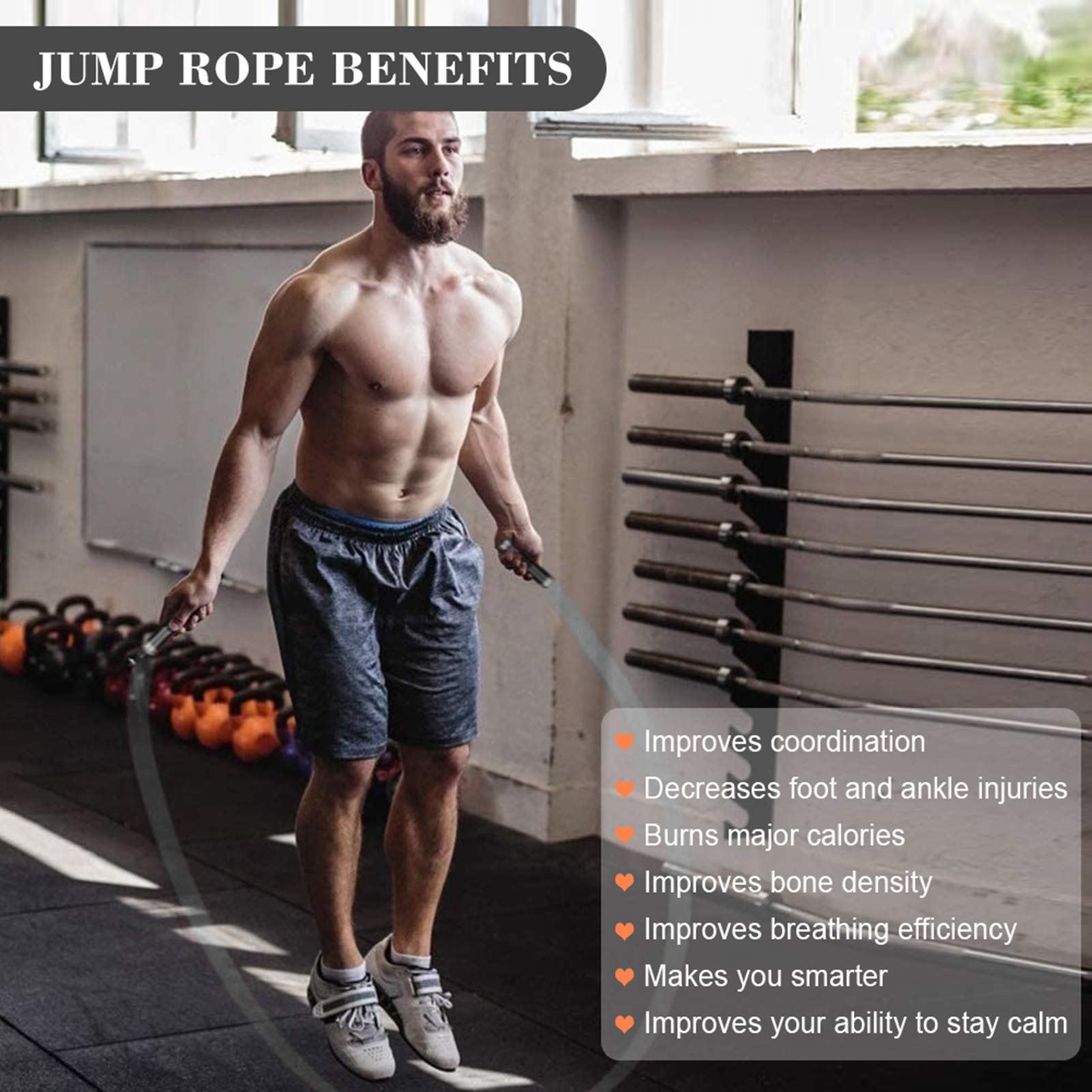 Redify Weighted Jump Rope for Workout Fitness(1LB), Tangle-Free Ball Bearing Rapid Speed Skipping Rope for MMA Boxing Weight-loss,Aluminum Handle Adjustable Length 9MM Fabric Cotton+9MM Solid PVC Rope (Grey)