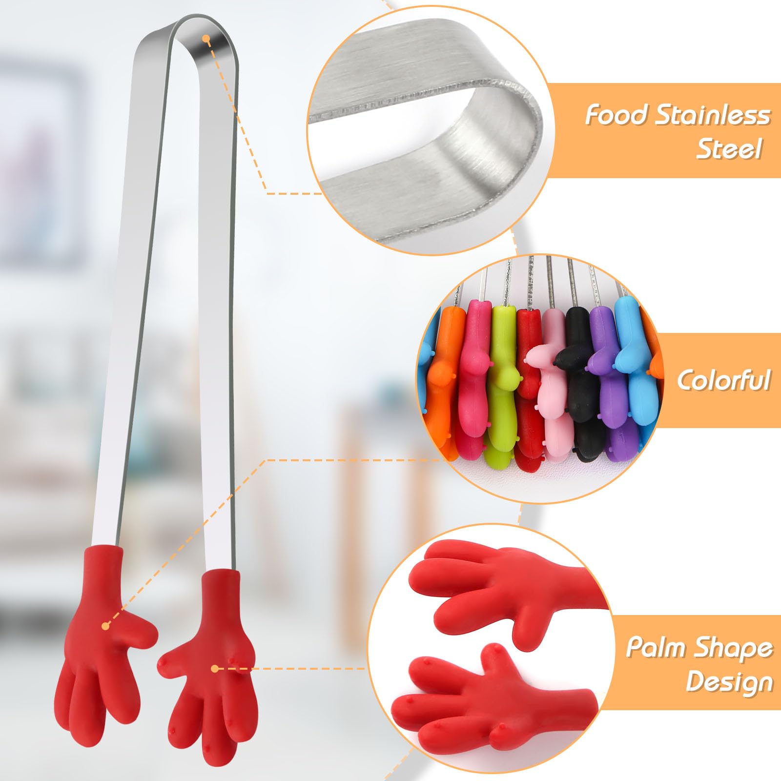Shindel Small Tongs, 5.1 Inch Mini Tongs for Kids, Cute Kitchen Gadgets for Serving Candy, Appetizers, Snack, Chip, Pickle, Fruit, Ice Cube, Great for Fine Motor