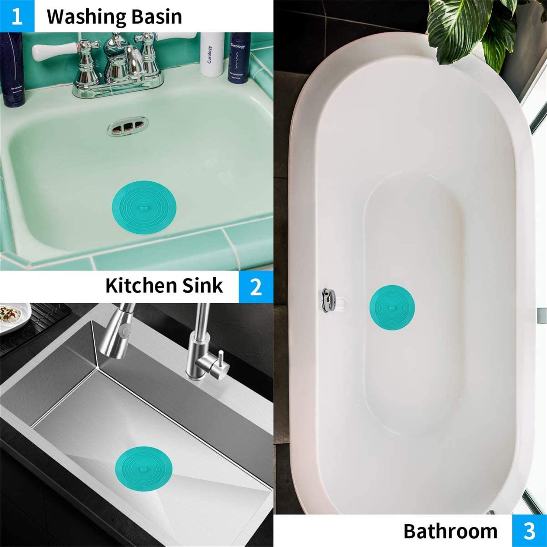 tifanso 2 Pack 6” Bathtub Tub Drain Cover Stopper, Large Silicone Suction Bathroom Drain Plug Hair Stopper, Bathroom Accessories for Kitchen and Laundry