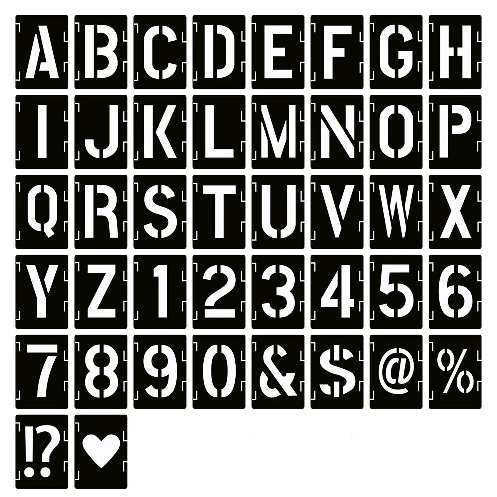 YEAJON 2 Inch Letter Stencils Symbol Numbers Craft Stencils, 42 Pcs Reusable Alphabet Templates Interlocking Stencil Kit for Painting on Wood, Wall, Fabric, Rock, Chalkboard, Sign, DIY Art Projects