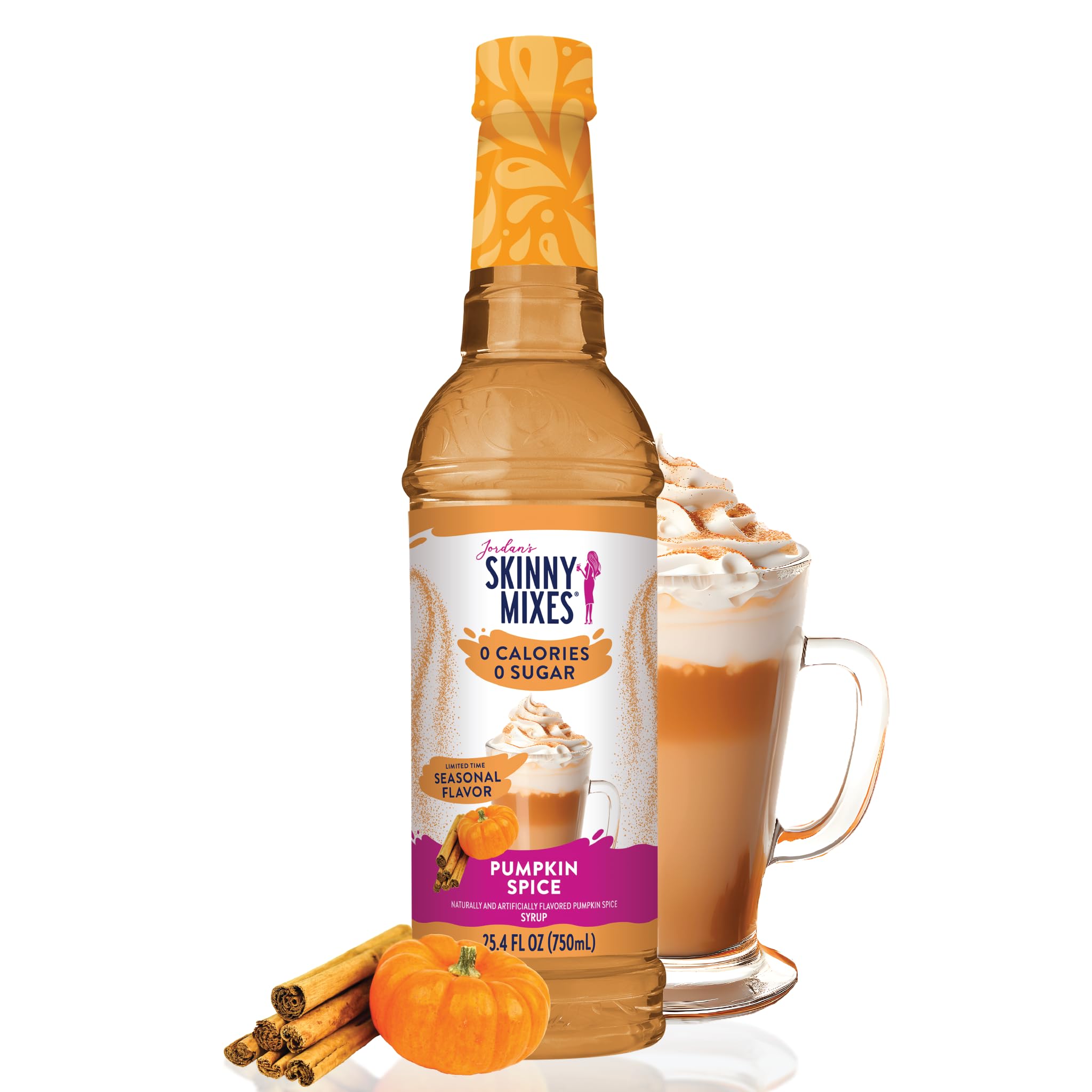 Jordan's Skinny Syrups Sugar Free Coffee Syrup, Pumpkin Spice Flavor Drink Mix, Zero Calorie Flavoring for Chai Latte, Protein Shake, Food & More, Gluten Free, Keto Friendly, 25.4 Fl Oz, 1 Pack