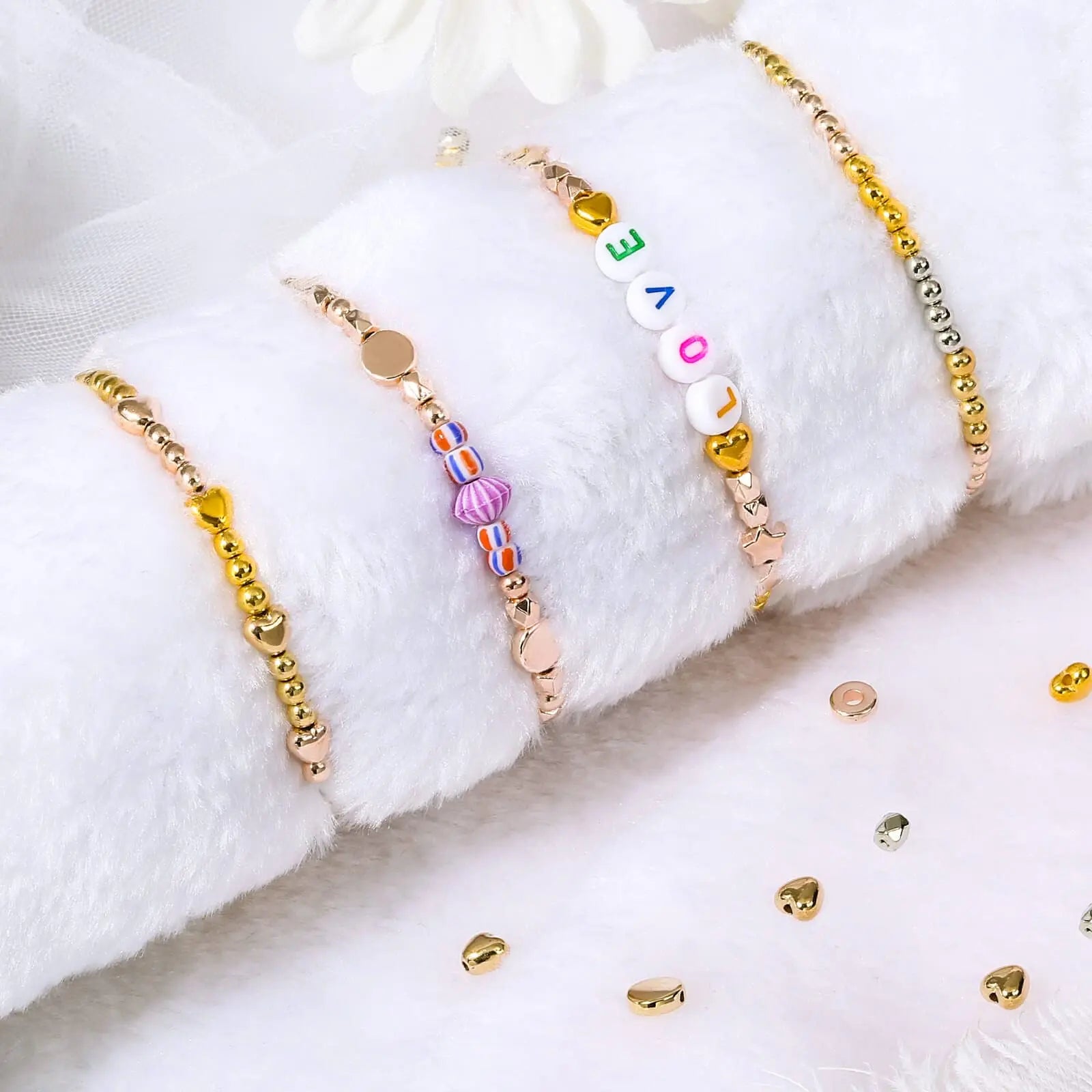 2160 Pieces Gold Spacer Beads Set, Assorted Round Star Gold Beads for Bracelet Jewelry Making(Gold, Sliver, Rose Gold, KC Gold)