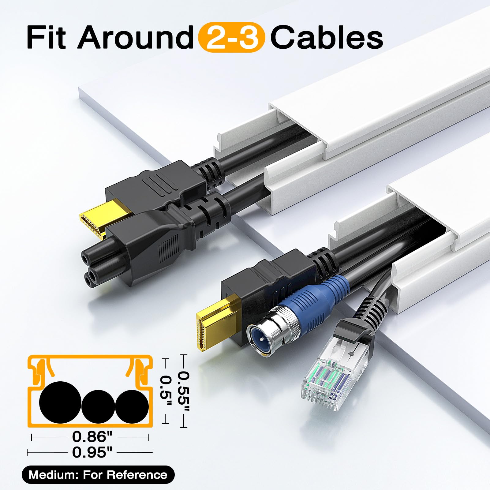 Delamu Cord Hider, 157in Wire Covers for Cords on Wall, Premium Cable Hider Cord Covers for Wires, Cable Management Wire Hiders for TV, Cable Raceway Kit, W0.95 H0.55in, White