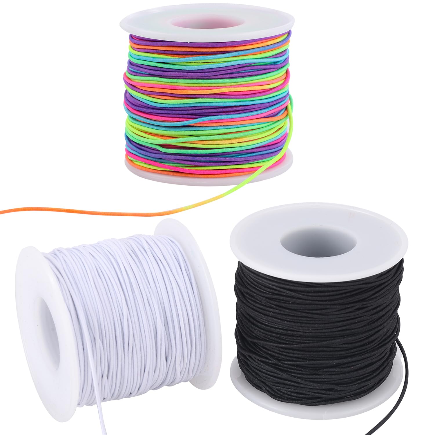 Stretchy String for Bracelets, 3 Rolls 1 mm 495 Feet Sturdy Elastic String Cord for Jewelry Making, Necklaces, Beading and Crafts (1.0mm (Black&Wihte&Rainbow))