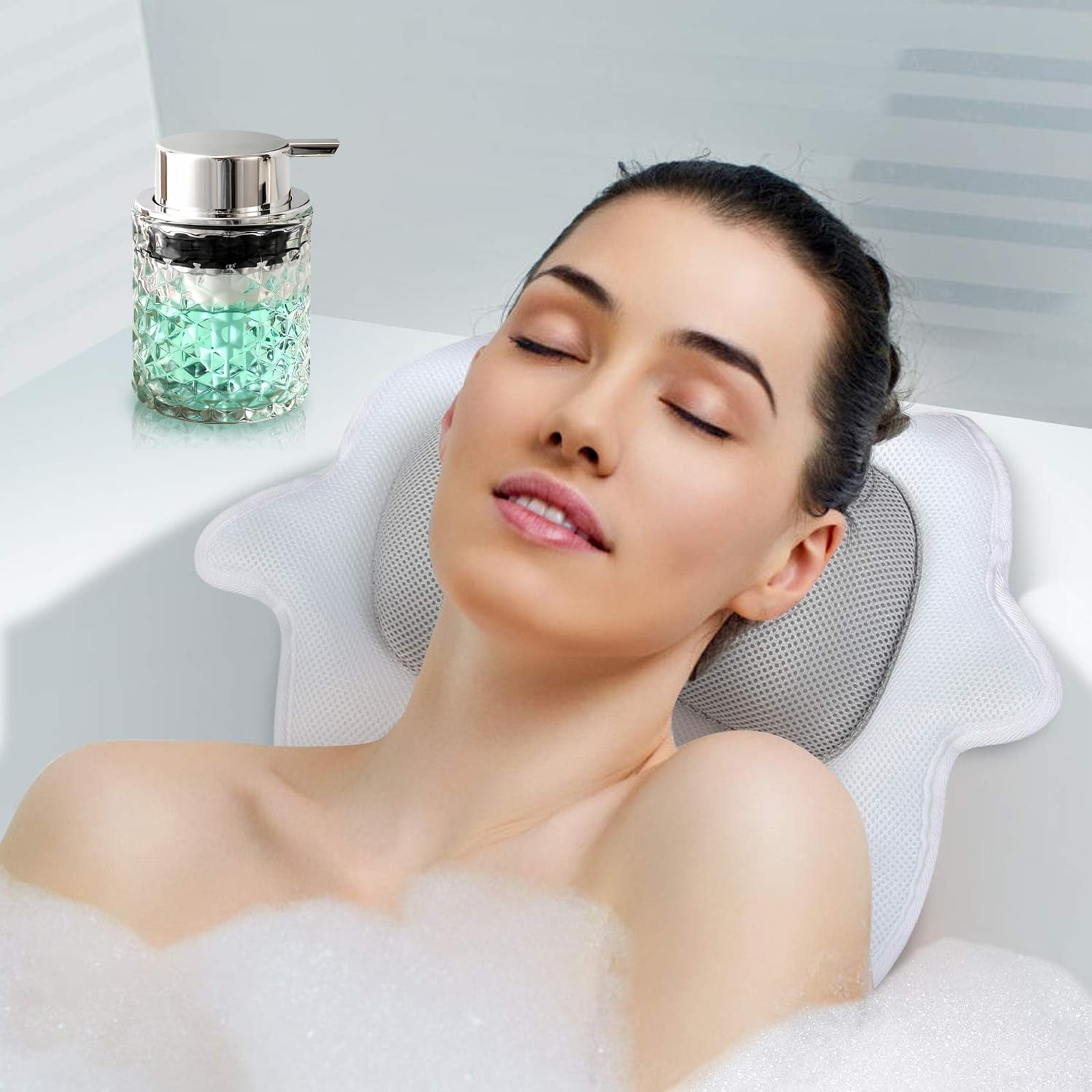 Malachi Foaming Hand Soap Dispenser, Refillable Clear Glass Pump Bottles for Liquid or Lotion, Modern Foam Dispenser for Bathroom, Kitchen, Commercial (Clear)